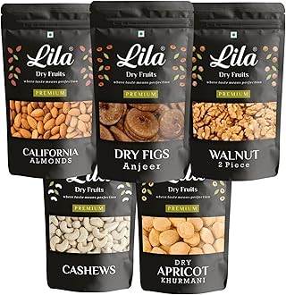 LDF Daily Needs Dry Fruits Combo Pack 1Kg | Premium Mixes of American Almonds, California Walnuts, Afghani Anjeer, Cashews, Dried Apricot (200g Each) | Ideal for Snacking | Perfect for Gifting
