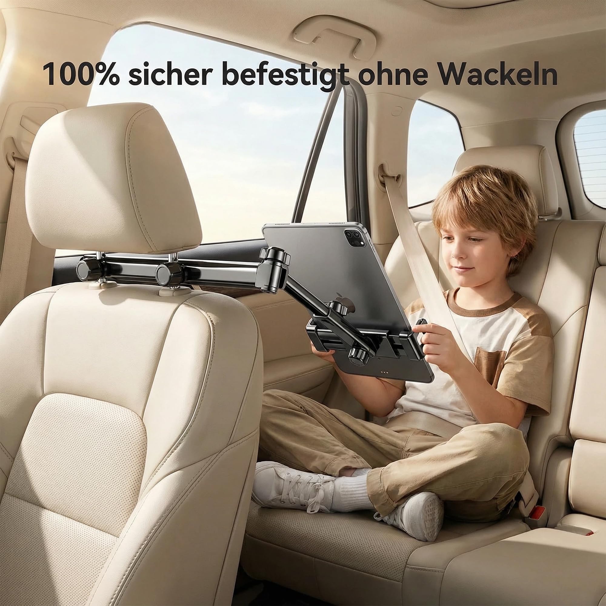 URMONA Support Tablette Voiture Appuie-Tête 4,7-12,9 Pouces, Bras Réglable | Porte iPad arrière, rotation 360°, écran orientable, iPhone Kindle Fire, Switch Galaxy Tab, enfants, longs trajets (Noir)