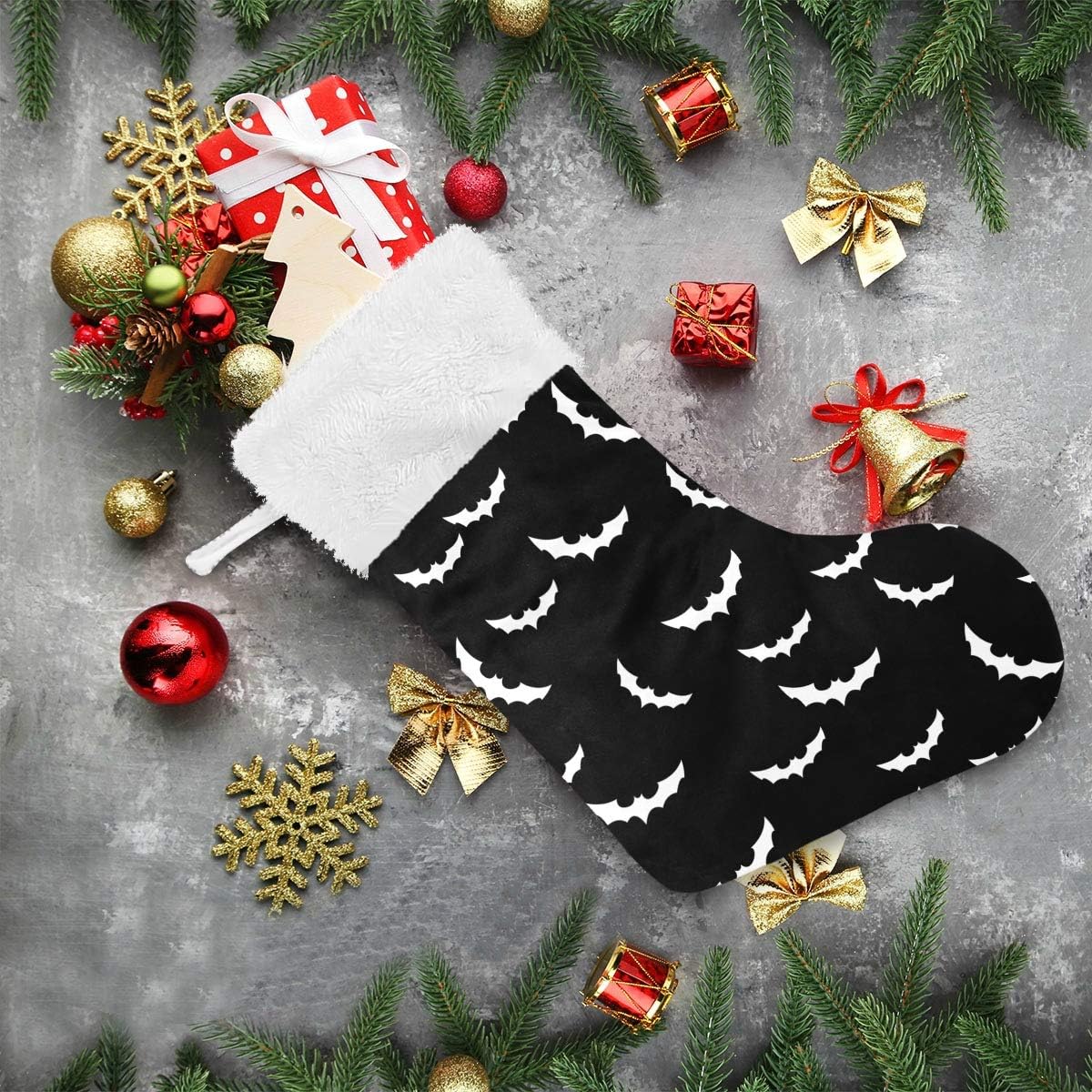 Mint Green Bat Silhouette Christmas Stocking with Plush Cuff