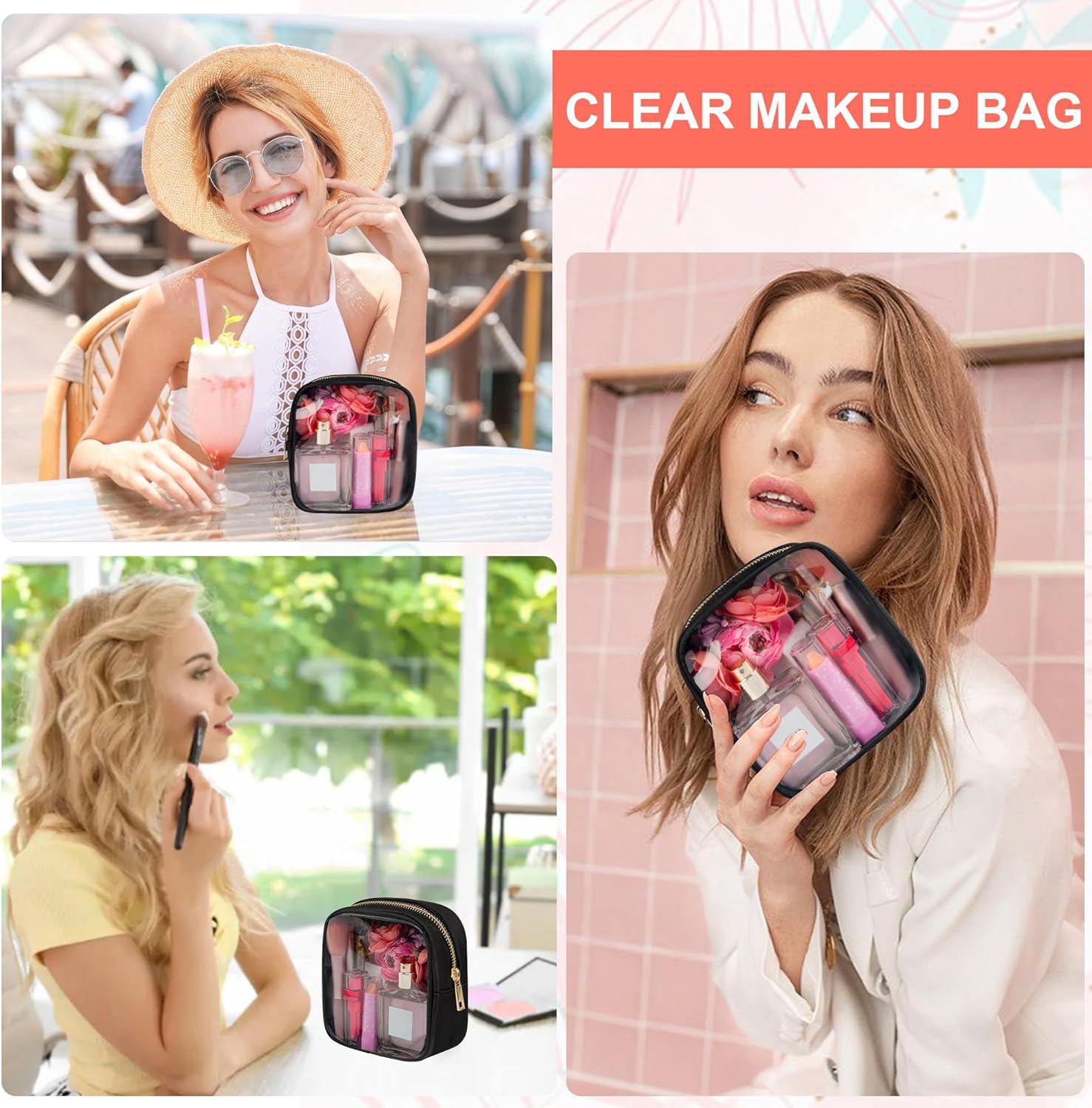 Clear Makeup Bag for Purse 2 Pcs Small Nylon Zipper Pouch Mini Travel Cosmetic Bag Clear Toiletry Bags for Traveling Cute Makeup Organizer for Women (2pcs black clear) - Image 6