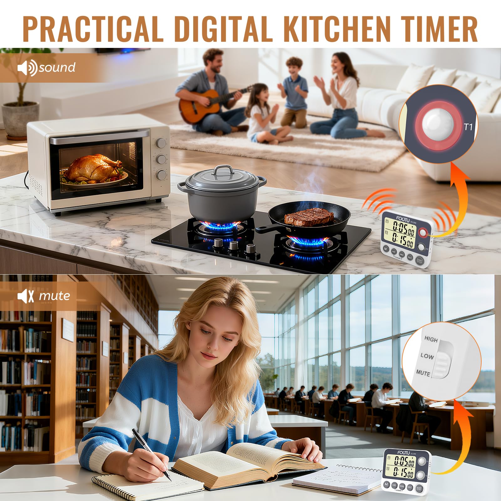 Snapklik.com : Digital Dual Kitchen Timer