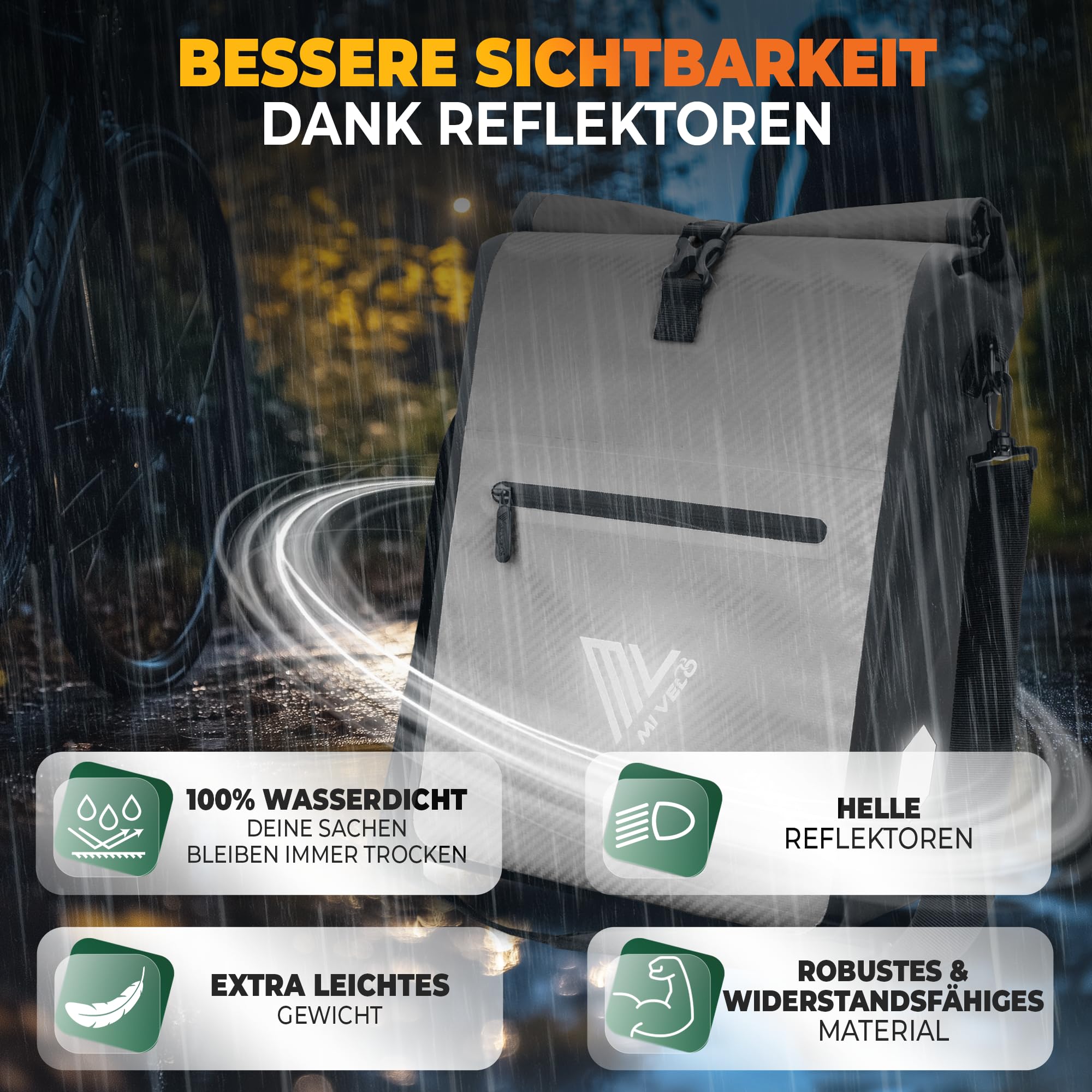 MIVELO Sacoche de vélo 2 en 1 pour porte-bagages, 100 % étanche, pour porte-bagages, gris carbone, 25 l