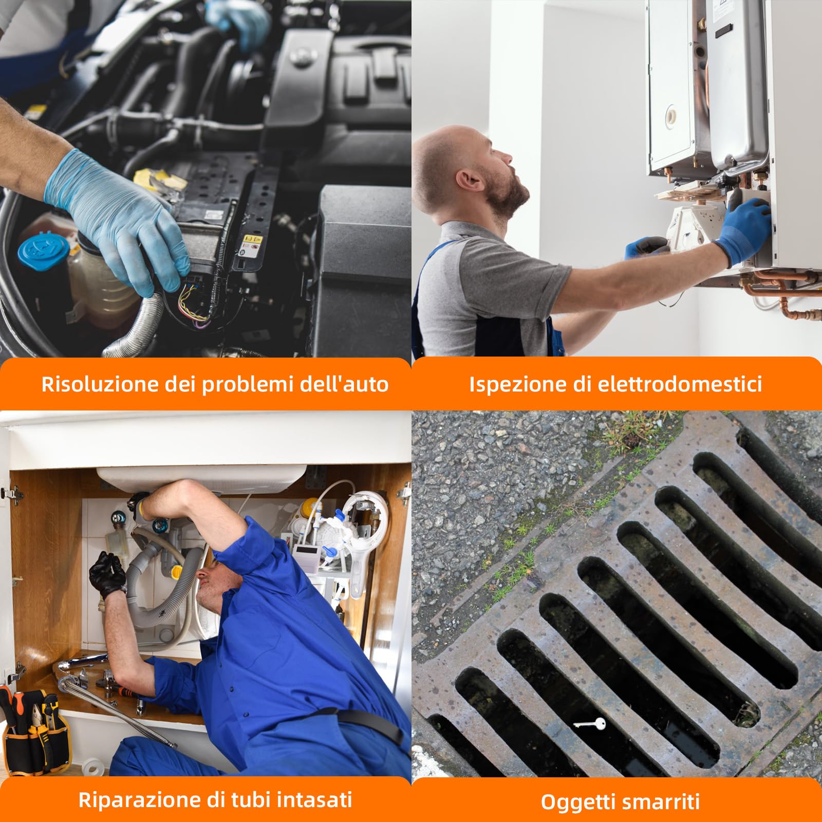 Endoscopio Industriale, 1920P HD Telecamera Endoscopica Snake, Telecamera Ispezione Tubi con Schermo da 4,3", IP67 Impermeabile Sonda Telecamera con 8 LED Regolabili, Cavo Semirigido - 5 M