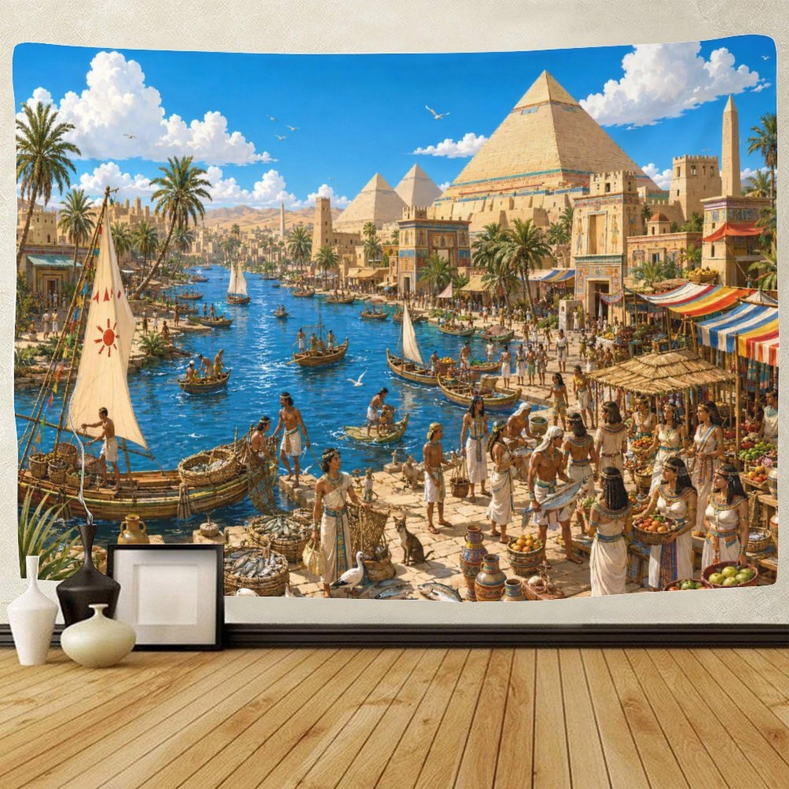 ASDFGHJKLZA The Nile River in Ancient Egypt 3D Print Wall Tapestry Wall Art Decor Pyramid Tapestries Poster Curtain Living Room College Dorm 100cmx150cm