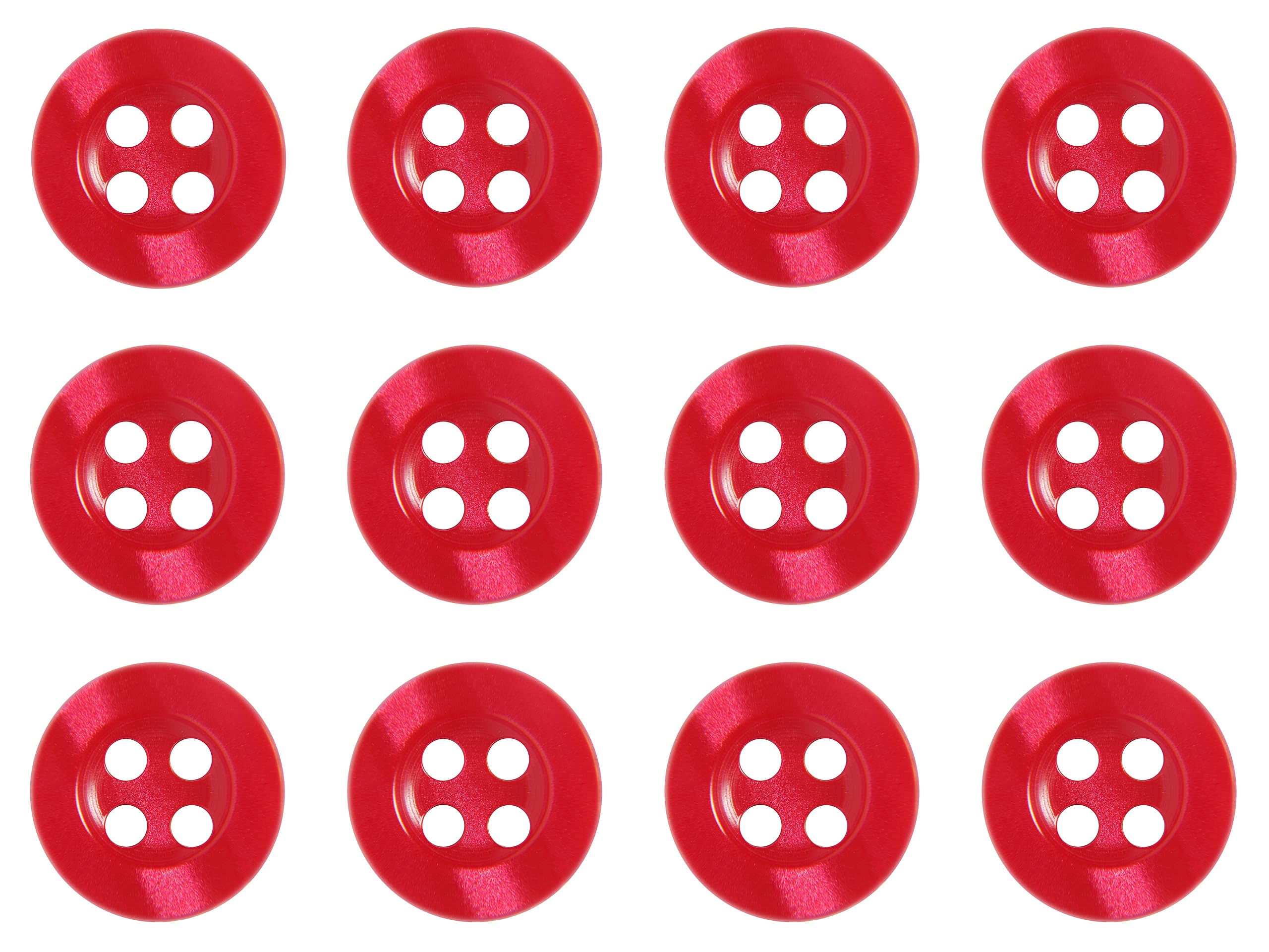Pack of 12 Red 11mm Round Sew On Plastic Buttons for Shirts Blouses Pearlescent Flat 4 Holes 18L, Pack of 12 Buttons