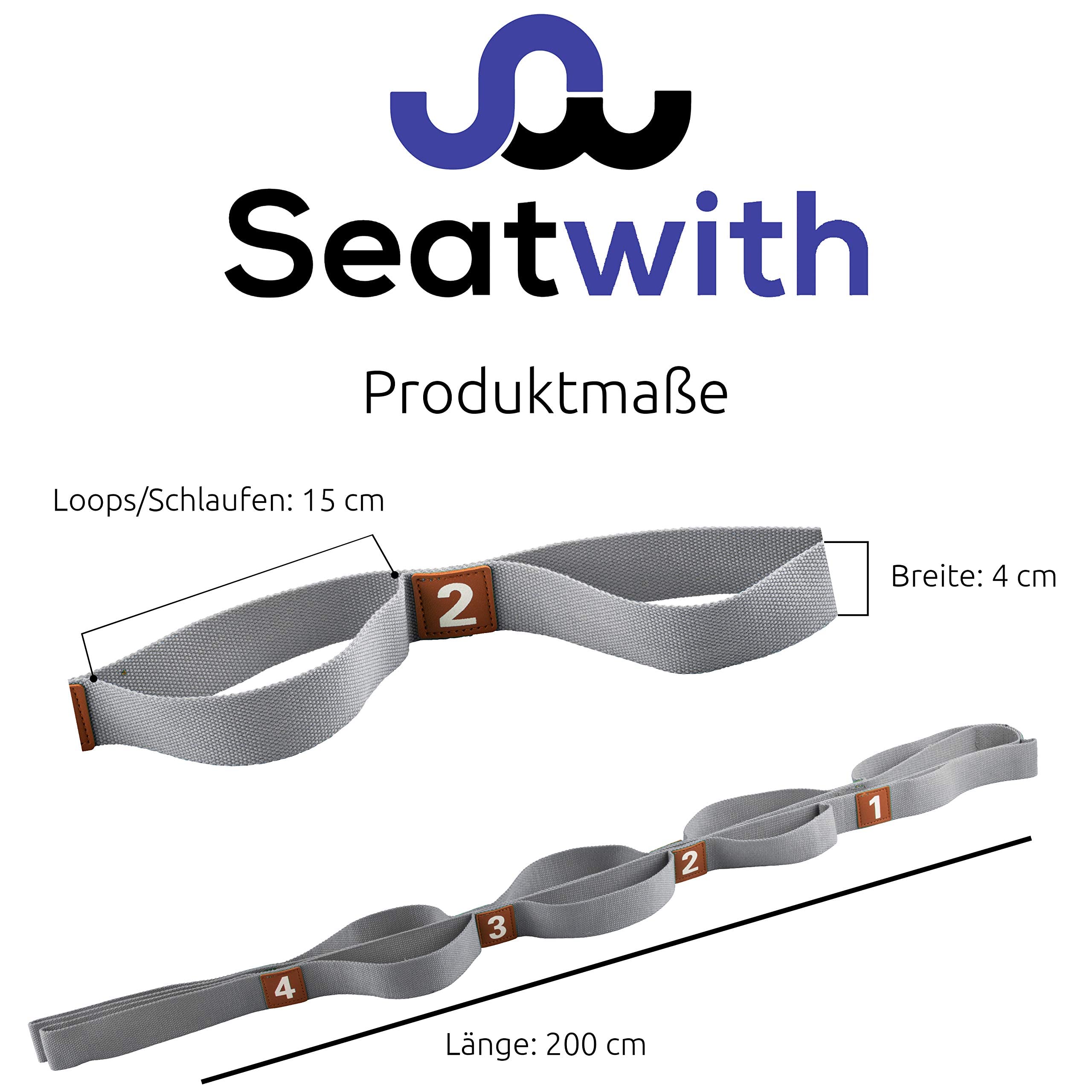 Yoga Gurt mit 10 Schlaufen | Yoga Band 200x4cm | Dehnungsband für Beste Dehnen | Stretching Band | Yogagurt + Tasche & Training PDF