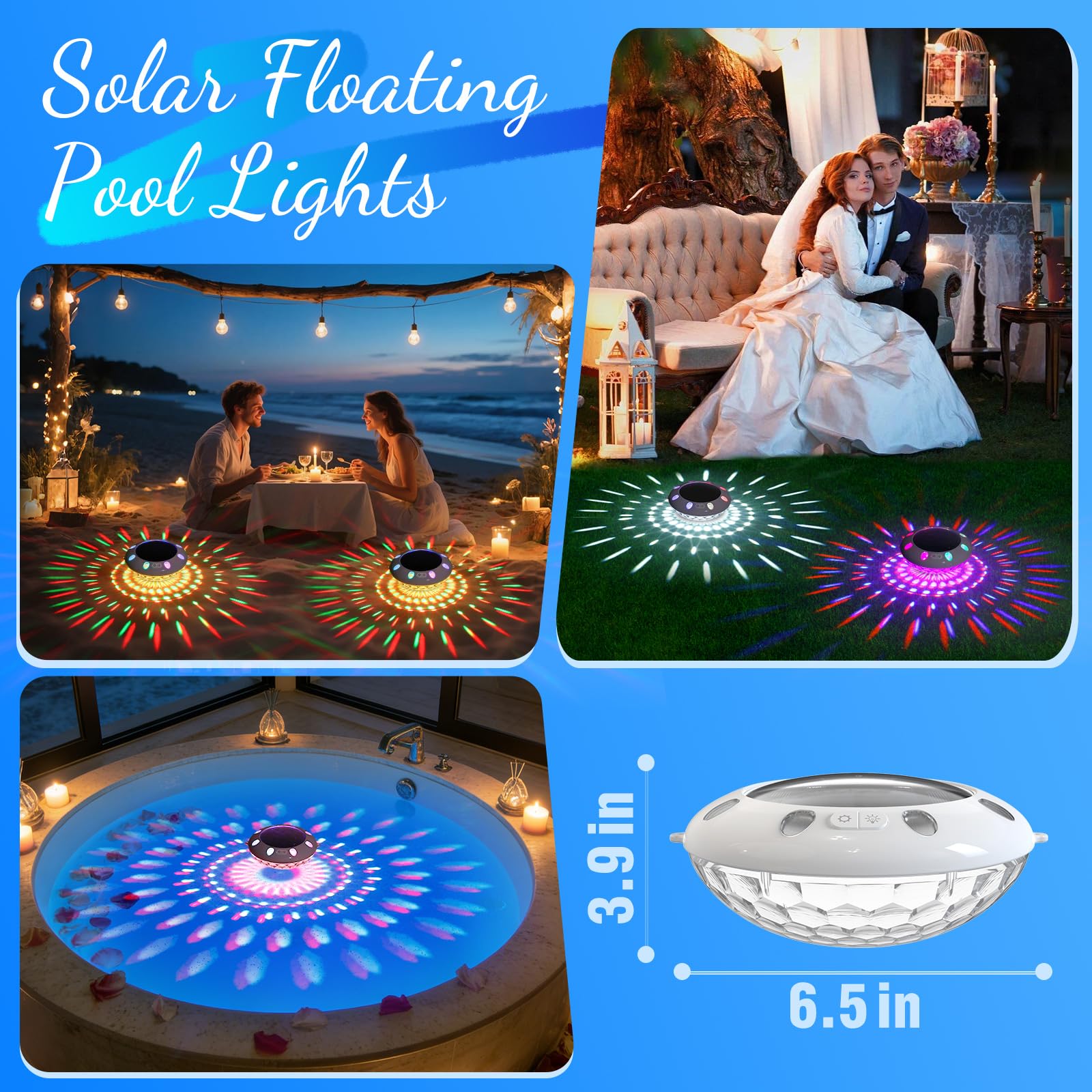 Schwimmende Poolleuchten mit Fernbedienung, RGB-Farbwechsel-Solar-Lichter, die mit dynamischer Beleuchtung schwimmen, IP68 wasserdichte LED-Solar-Lichter (4)