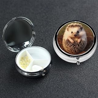 Round Pill Box 3 Compartment Medicine Pill Case Baby Hedgehog Pill Box for Purse Pocket Waterproof Metal Pill Container Portable Pill Holder Mini Pill Organizer for Travel or Daily