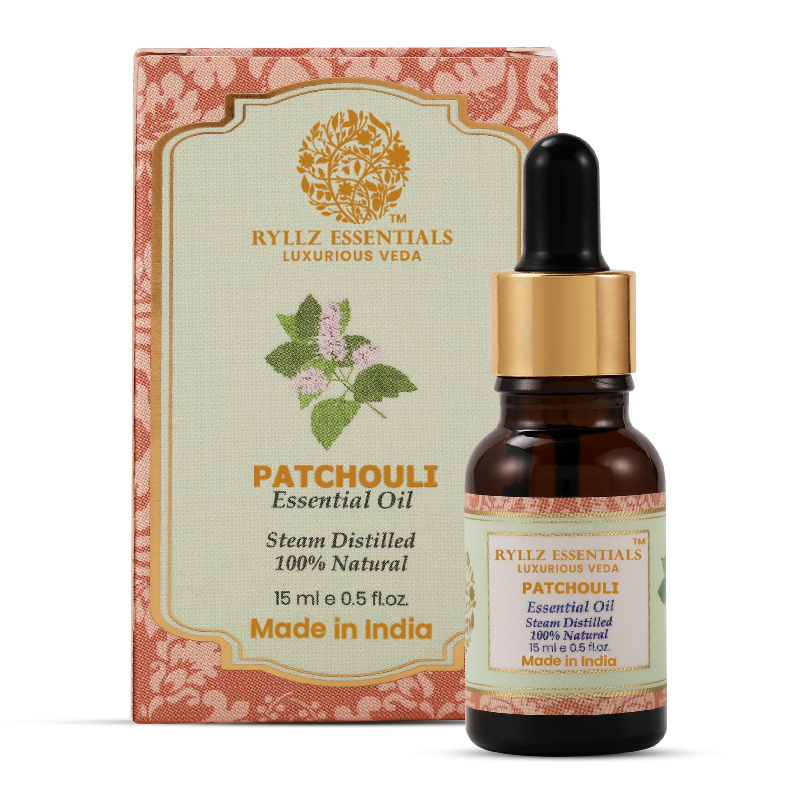 RYLLZ ESSENTIALS Patchouli Essential Oil 15ml | Therapeutic grade for Skin Care, Hair Care, Home Fragrance, Enhance Mood