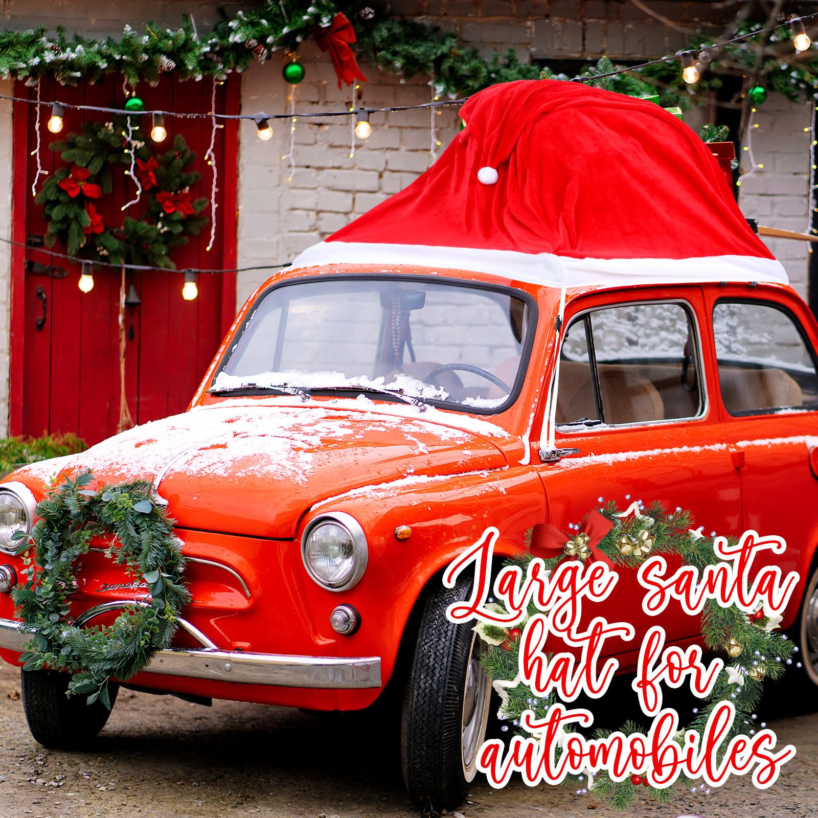 Datanly 18 ft Velvet Christmas Car Decorations Large Santa Hat for Car Golf Cart Santa Claus Hat Outdoor Car Covers for Automobiles Christmas Car Costume Auto Vehicle Accessories