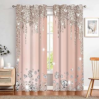 Light Rose Gold Shiny Diamond Print Curtains Gorgeous Drip Blackout Curt...