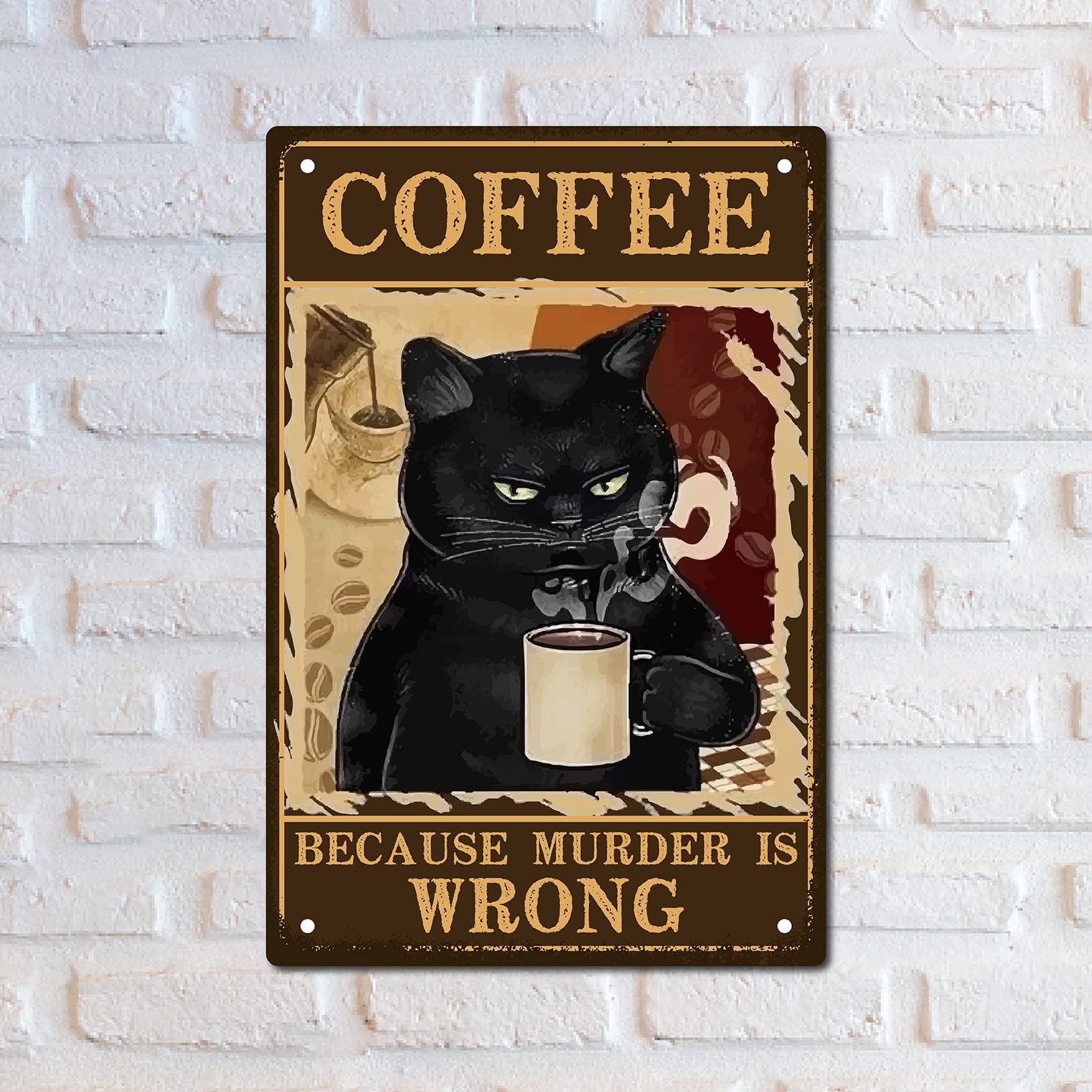 Divertente targa in latta vintage con gatto nero Touch My Coffee I Will Slap You So Hard, decorazione artistica da parete per casa, bar, 20,3 x 30,5 cm (3057