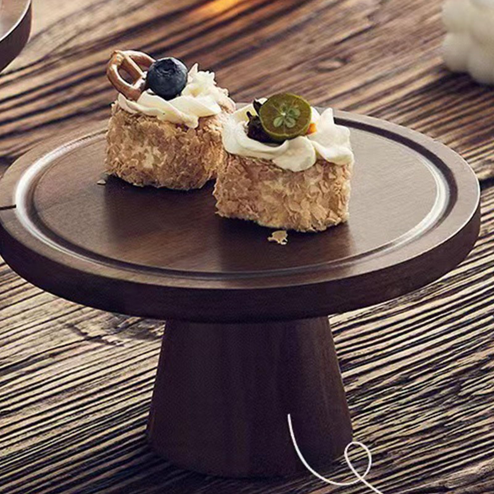 SIXRUN Alzata per Torte in Legno con Coperchio a Cupola in Vetro Espositore per Dessert 26 X 27,5 X 26 Cm Base in Legno Copertura da 23 Cm per Compleanno Matrimonio Festa Panetteria Bancone (Grande)