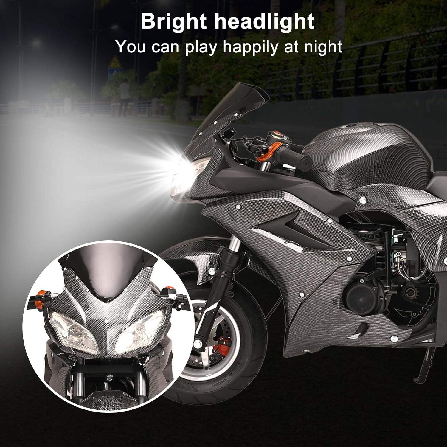 Dirt Bike Gas Power Motocros 49cc 4-Stroke Pocket Rocket Motorcycle, Mini Motorcycle, Gas Pocket Motorbike with Front Rear Disc Brakes, Racing Max Speed 25MPH, Dual Headlights Black