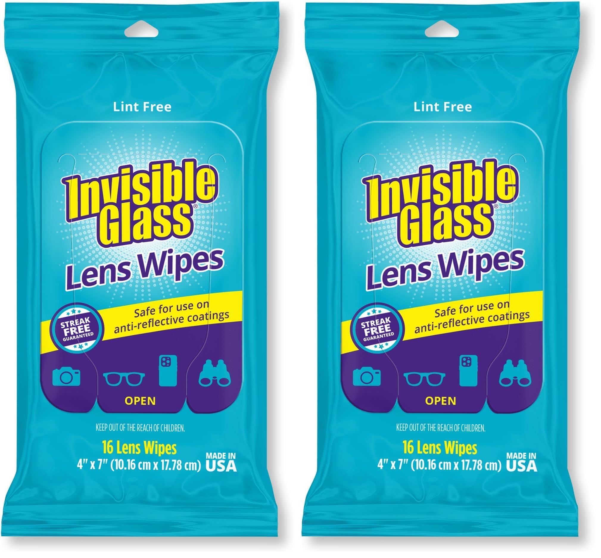Invisible Glass 90060 Lens Cleaning Wipes Streak-Free Lint-Free Wipes for Glasses Camera Lenses Binoculars Smartphone Cameras Safe on