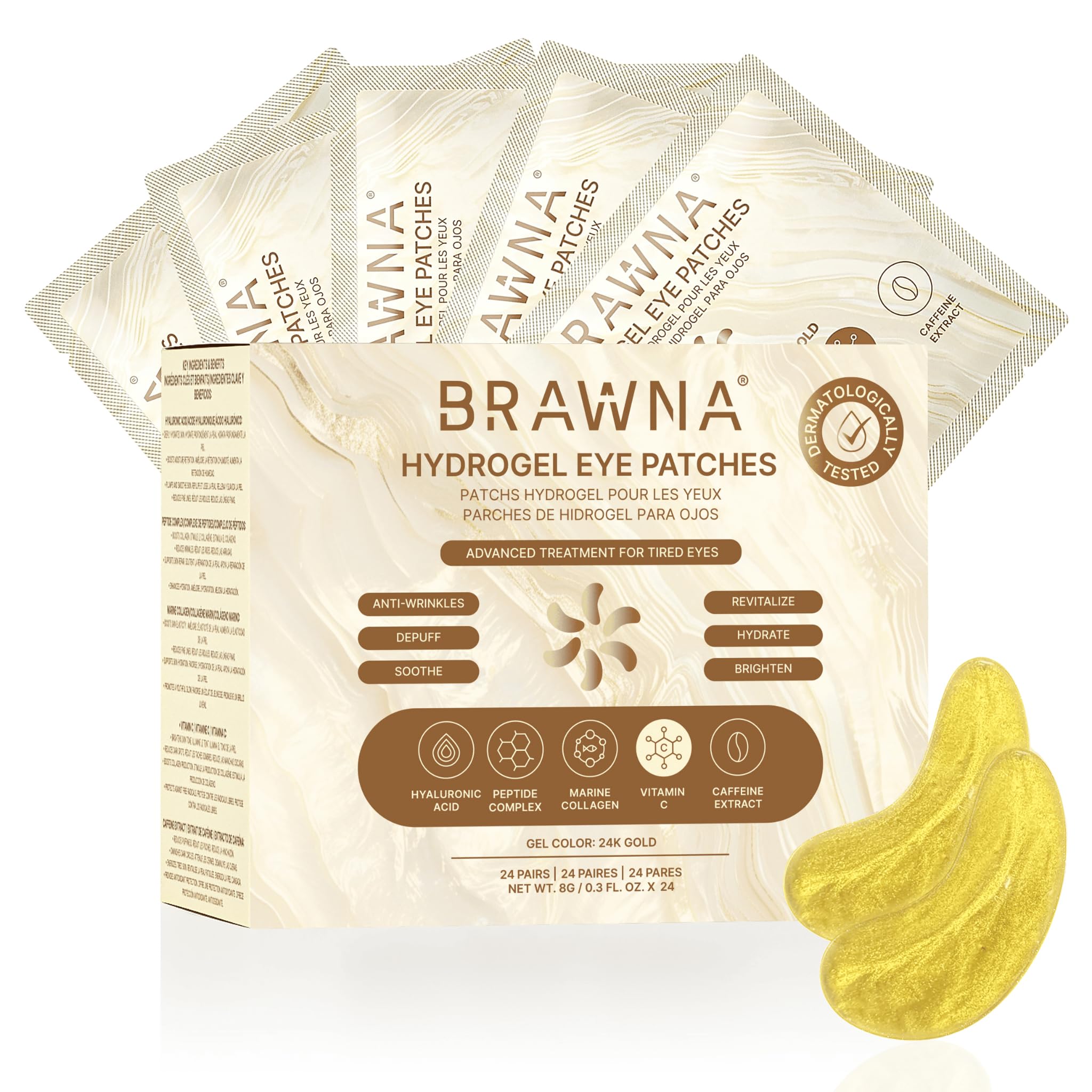 BRAWNA UnderEye Patches Hydrogel Masks with Vitamin C Caffeine Collagen For Dark Circles Puffy Eyes Wrinkles Tired Skin