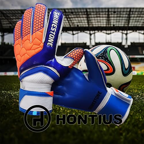 Miniatura 4 de HONTIUS Guantes de portero para niños, hombres, jóvenes y adultos, guantes de portero de fútbol con protector de dedos, látex súper agarre para