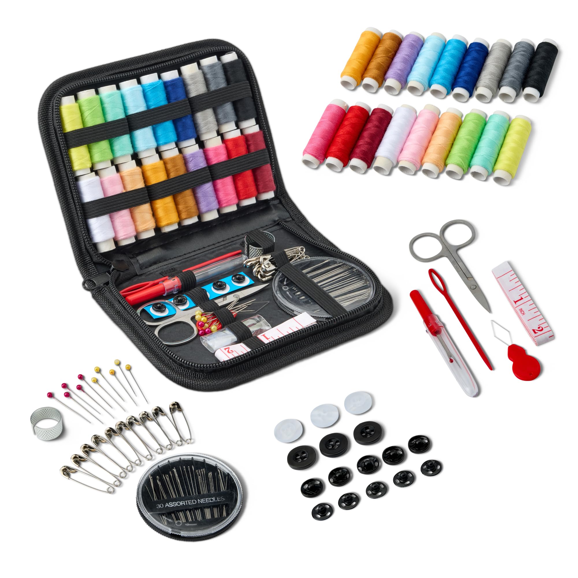 Wiwaplex Kit Cucito Portatile Da Viaggio – Piccolo Set Per Riparazioni Sarte Con Ago E Filo, Scatola A Forma Di Bottone (Rosa) – Mini Accessorio Pratico Per Principianti - 5
