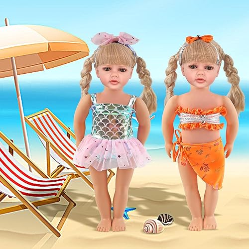 Miniatura 2 de 9 piezas de ropa y accesorios para muñecas de niña de 18 pulgadas trajes de baño de una pieza bikini con flores de frutas estrellas elementos de