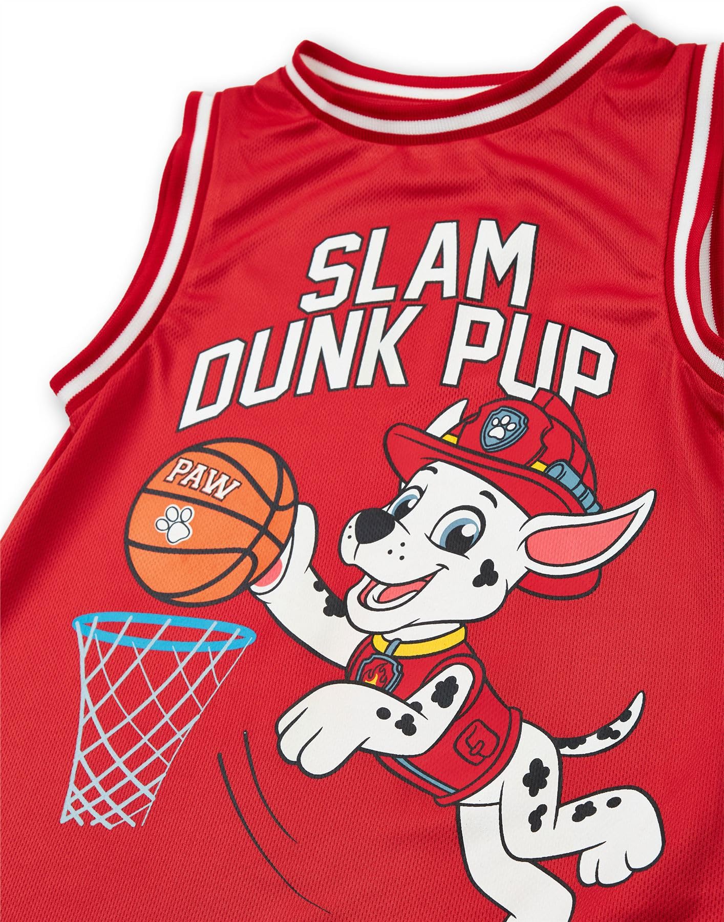 Paw Patrol Maglia da Basket Ragazzi Marshall | Maglietta Sportiva per Bambini Slam Dunk Pup in Rosso | Abbigliamento Sportivo Grafico Cucciolo Dalmata Pompiere | Abbigliamento Sportivo per bambinii