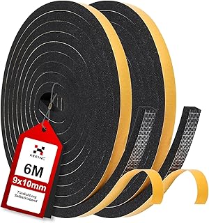 6M Dichtungsband Selbstklebend für Türen, 9mm(B) x 10mm(D) Schaumstoffband Türdichtung für Tür Fenster, Gegen Kalte Fensterdichtung, Anti Kollision/Schalldichter/Staubdicht - Schwarz