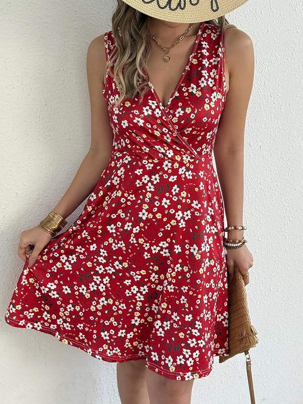 HEBELD Casual Sleeveless Summer Dresses for Women, Red Floral, Large by HEBELD - Used condition - Image 17