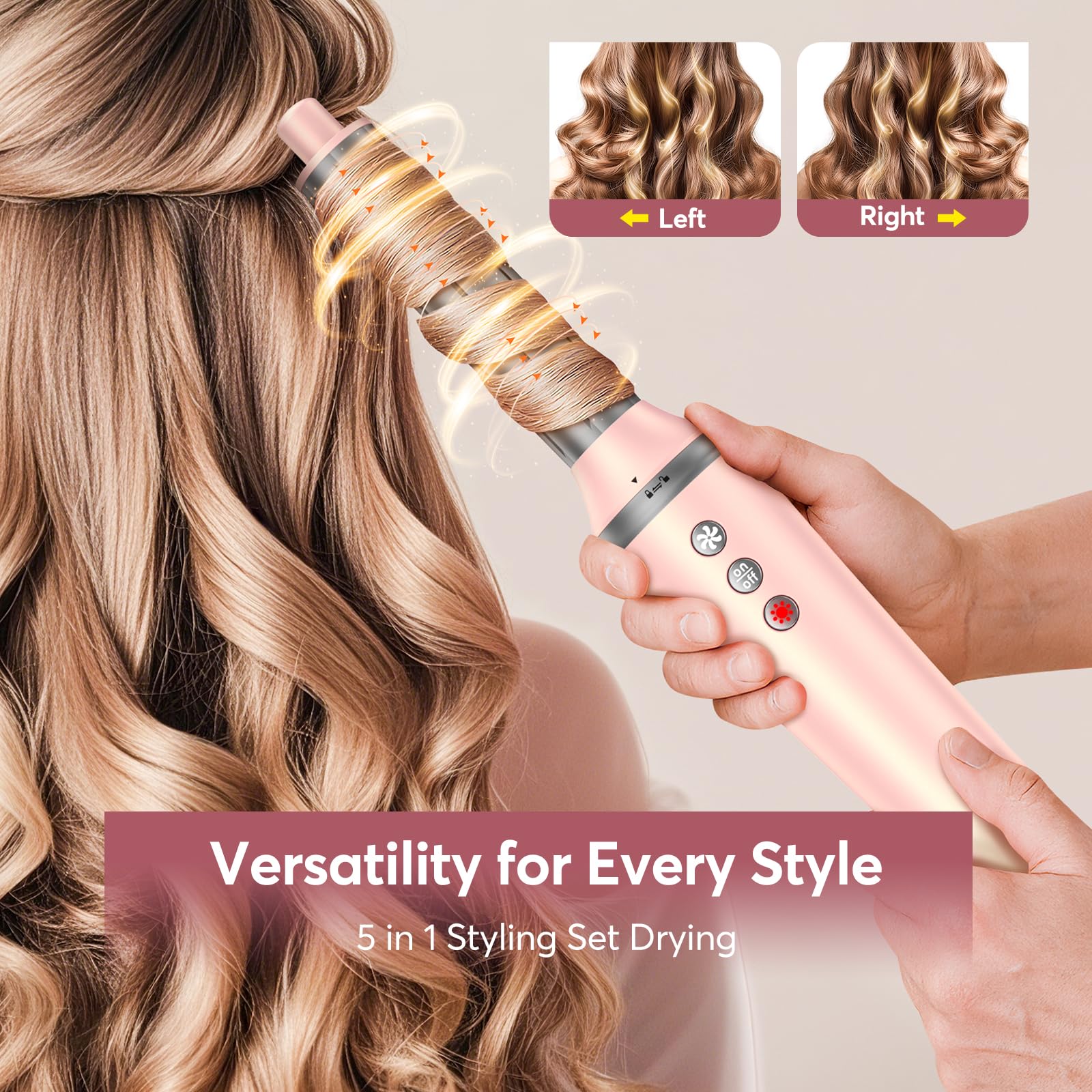 Bopcal 5 in 1 Airstyler mit Reisetasche, Professioneller Hairstyler Set mit 160000 U/Min Ionen Föhn, Auto-Wrap Lockenstab,Volumenbürste,Glätteisen, Zum Schnelles Trocknen & Volumen für Alle Haartypen