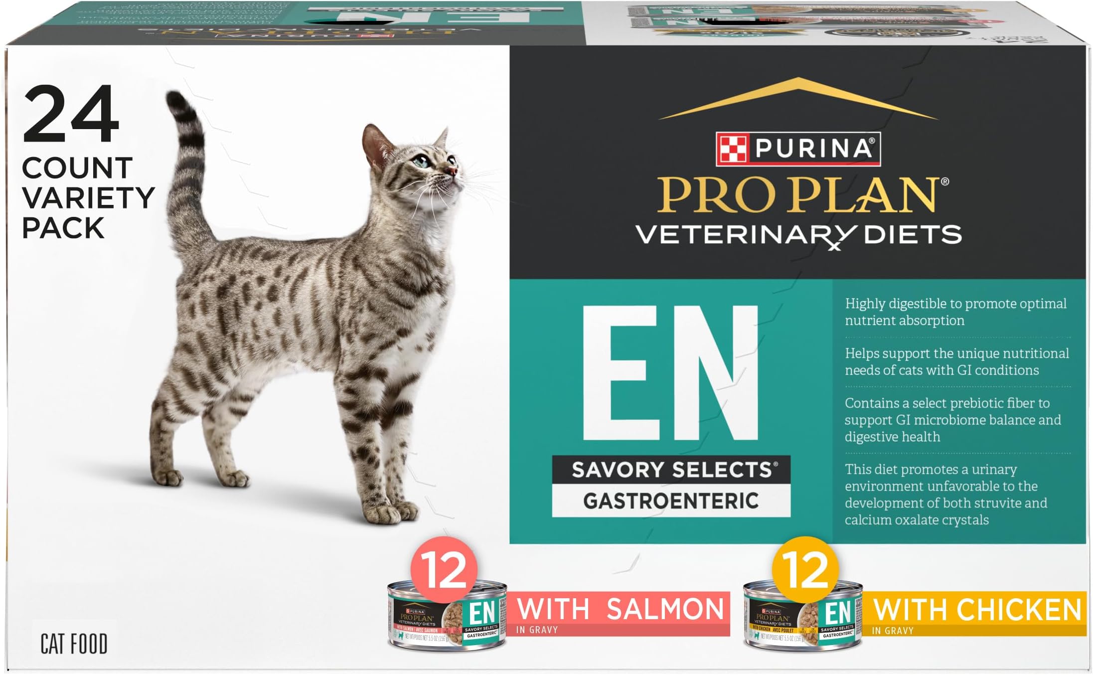 Purina Pro Plan Veterinary Diets EN Gastroenteric Feline Formula Savory Selects in Sauce Variety Pack Wet Cat Food - (Pack of 24) 5.5 oz. Cans