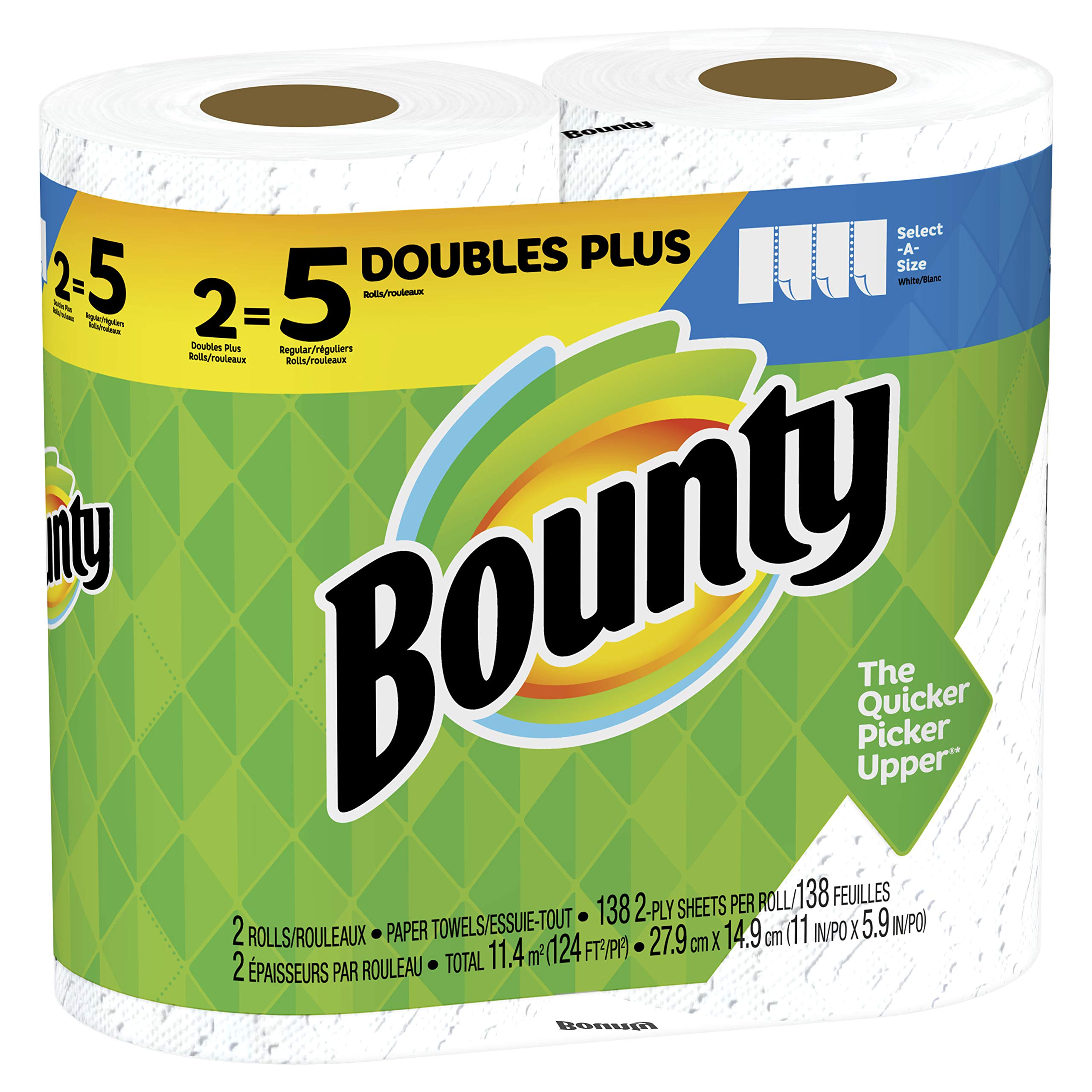 Bounty Select-A-Size Paper Towels, White, 2 Double Plus Rolls = 5 Regular Rolls
