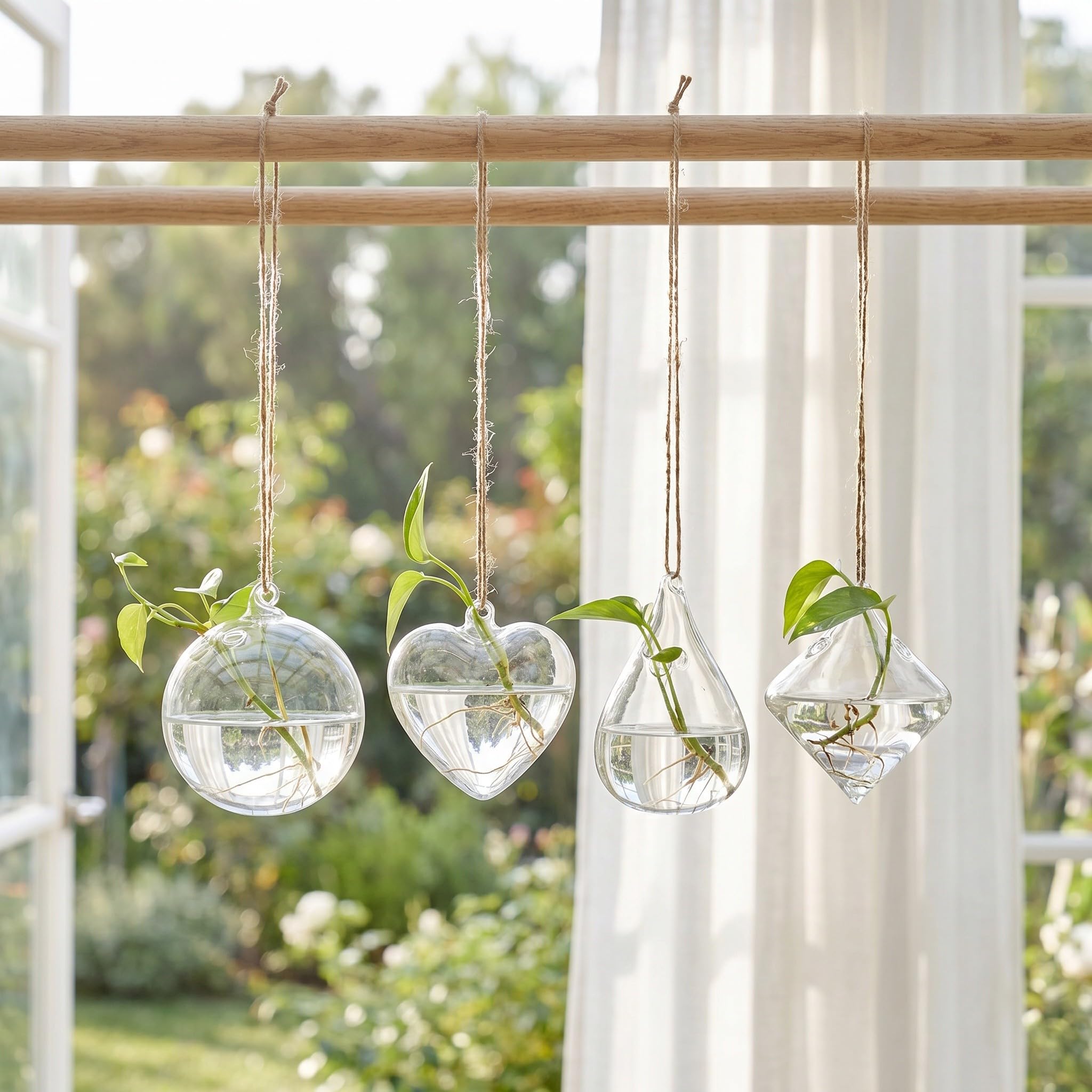 Lurrose Lot de 4 jardinières suspendues en Verre : vases muraux hydroponiques - Stations de Propagation pour Plantes aériennes et Fleurs d'intérieur - décoration de fenêtre.