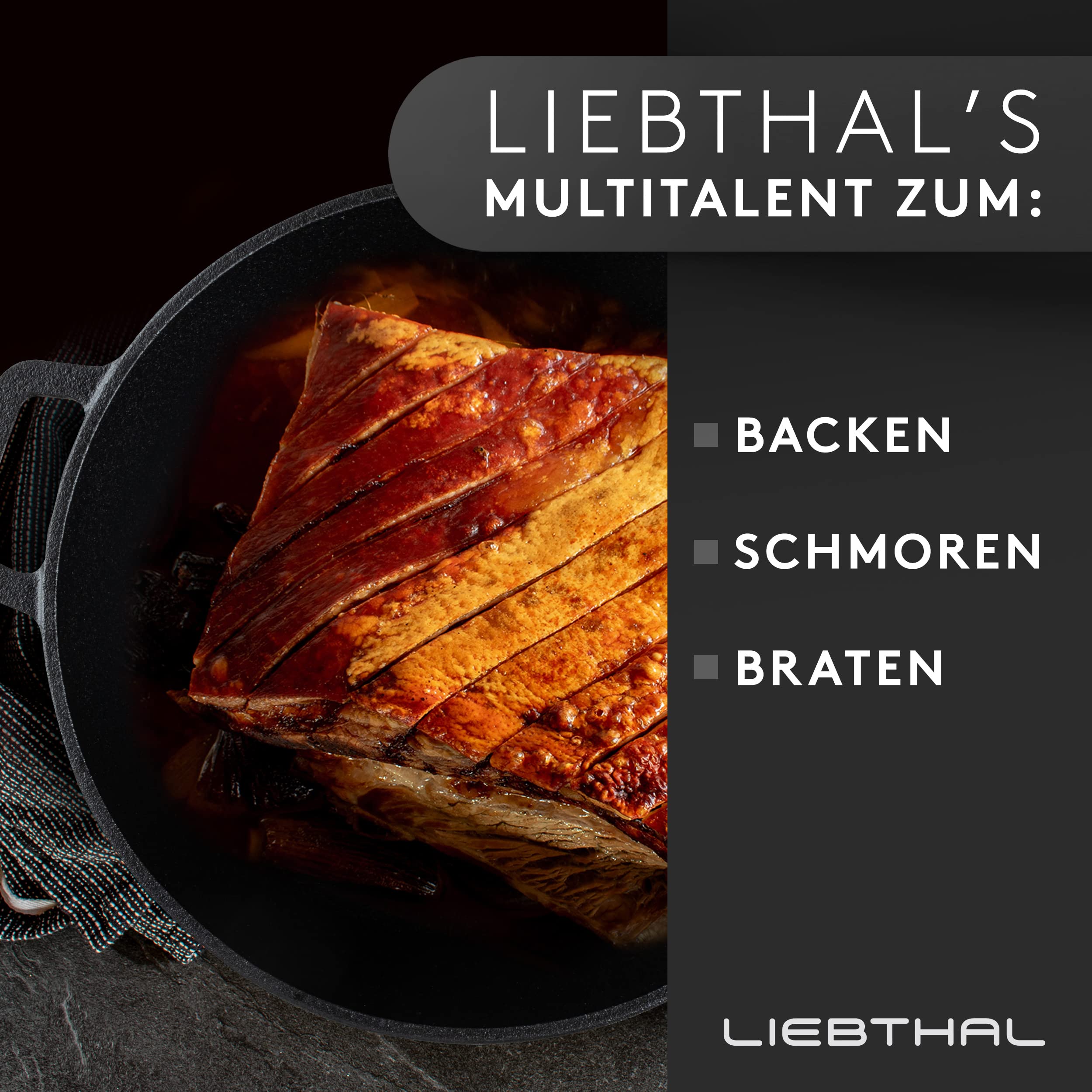 LIEBTHAL Gusseisen Topf Brot backen - Robuster Brottopf mit passgenauer Antihaft-Silikoneinlage - Bereits eingebrannter Brotbackform mit Deckel 4.6 L - Brotbacktopf , Braten & Schmoren