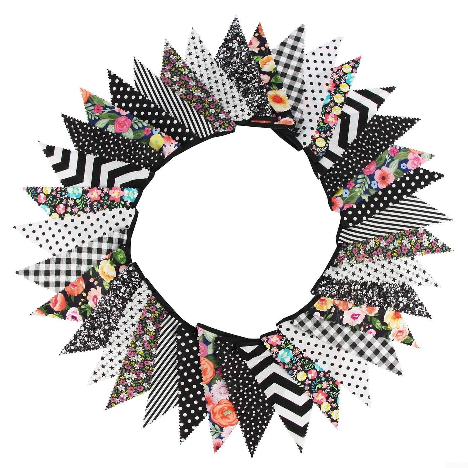 33 Ft Fabric Bunting Banner With 36 Triangle Flags Featuring Vintage Floral Print Weddings Parties Birthdays And Garden Decor(Black)