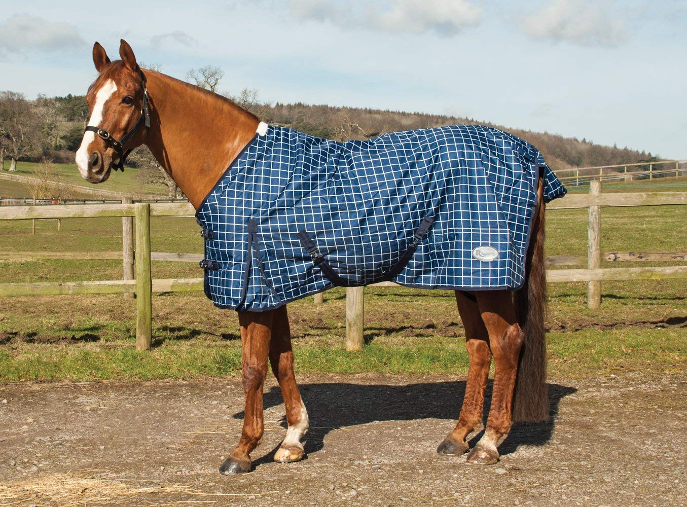 Rhinegold Atlanta Fleece Lined Outdoor 0G Turnout Horse Rug 600D 7.0, Blue Check