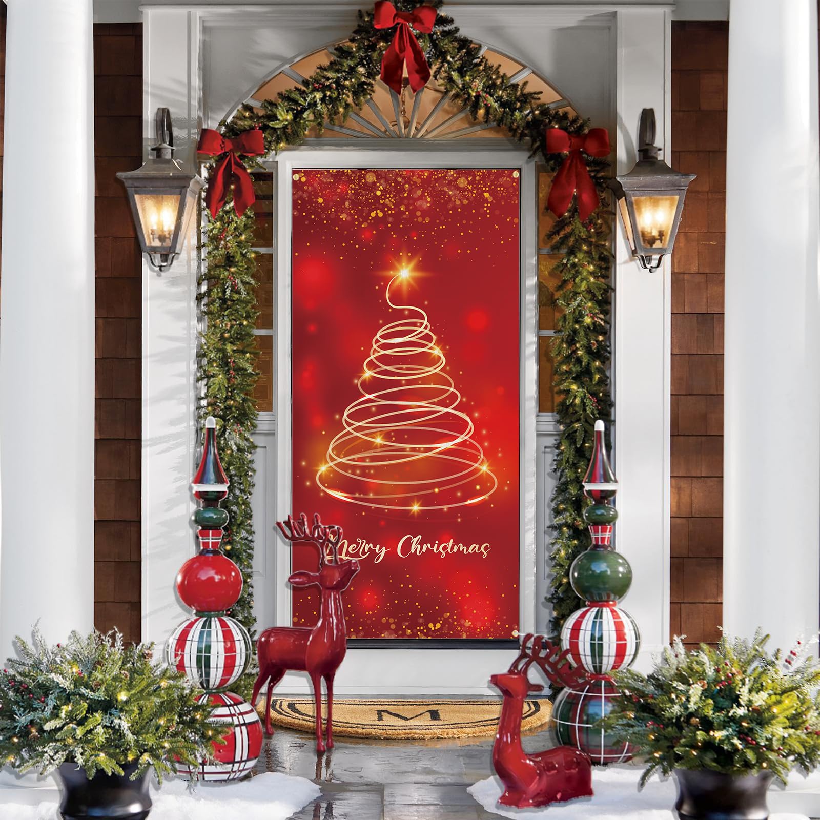 AOLOA Red Gold Christmas Tree Door Banner, Polyester, Christmas, New Year, Large, No Additional Components Included - Image 4