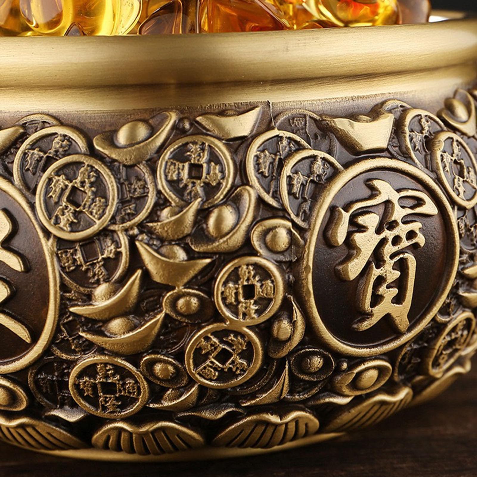 Czarna mosiężna miska bogactwa Feng Shui - ręcznie wykonana umywalka ze skarbami dla obfitości i dobrobytu, wystrój z ciemnego metalu dla ołtarza domowego biura Wystrój duchowy,12CM