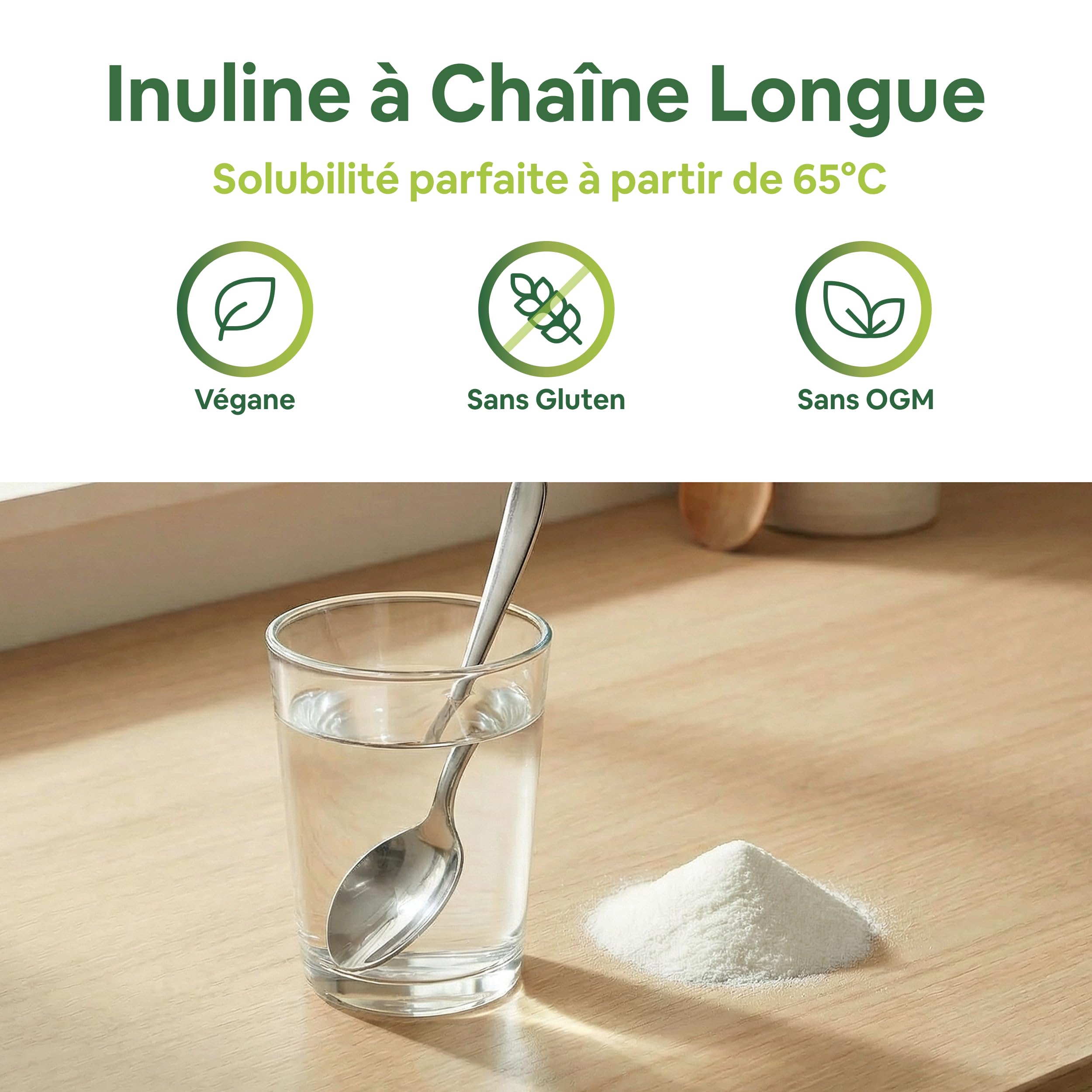 Inuline à Chaîne Longue 1 Kg - Inuline de Chicorée en Poudre 100% Pure - Fibre Prébiotique Végane et Sans Gluten - Fibre Alimentaire