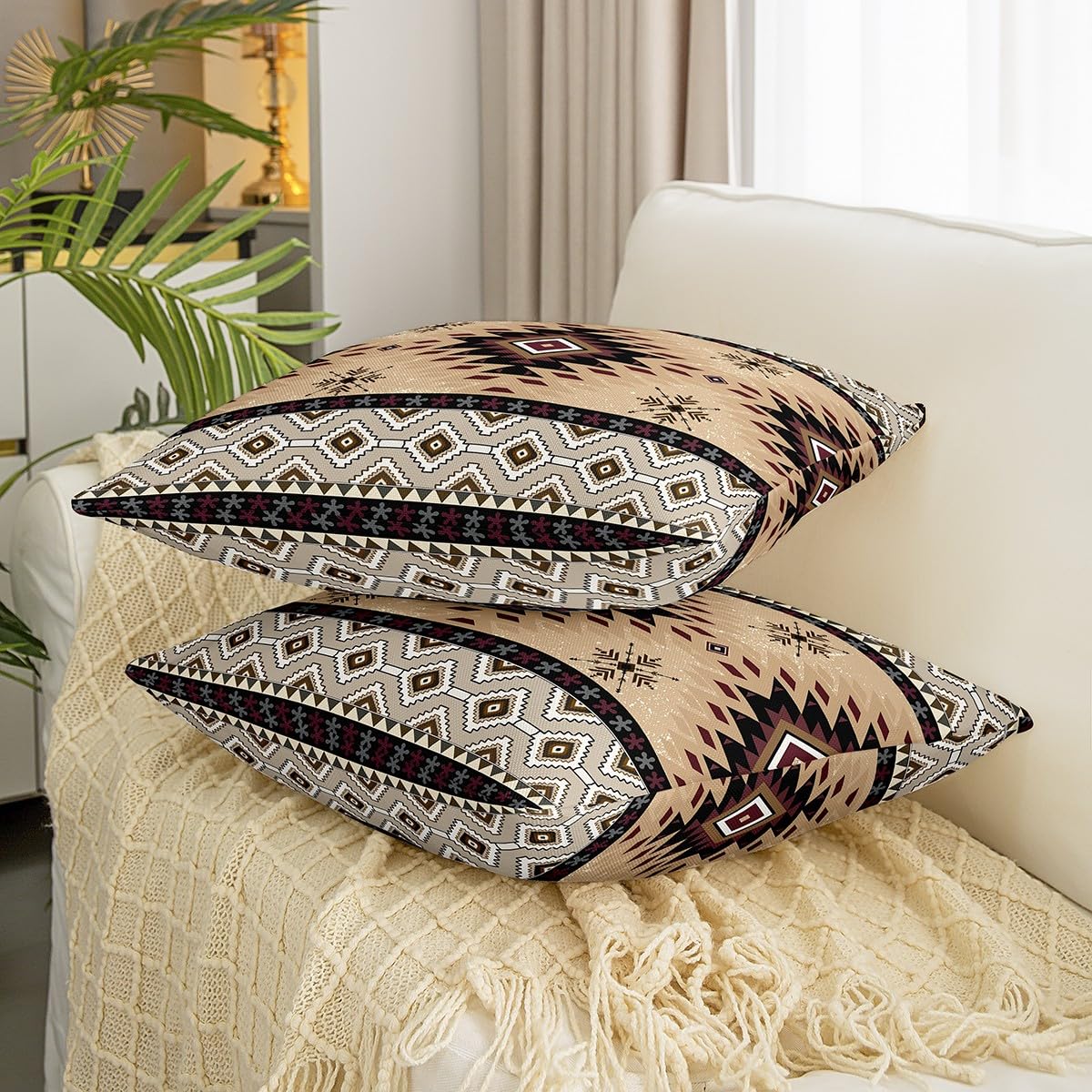 Boho Western Throw Pillow Covers for Girls Boys Kids 24x24 Inch Set of 2 Brown Aztec Decorative Throw Pillowcases Ethnic Tribe Arrow Aztec Pillow Cases Cushion Covers Boho Exotic Cushion Case - Image 3