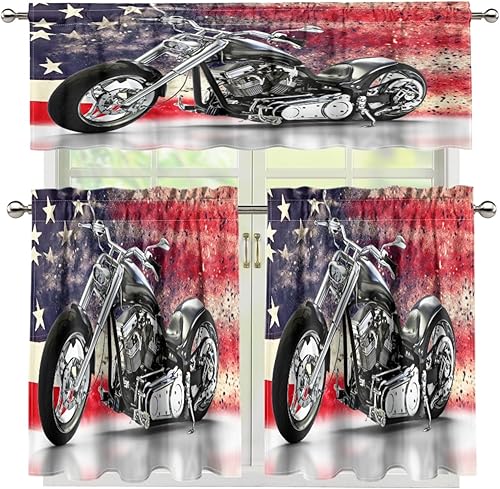 Miniatura 21 de Route 66 Cortinas rústicas de cenefa, retro antiguo coche antiguo clásico de automóvil, motocicleta, decoración de ventanas, cortinas con bolsillo