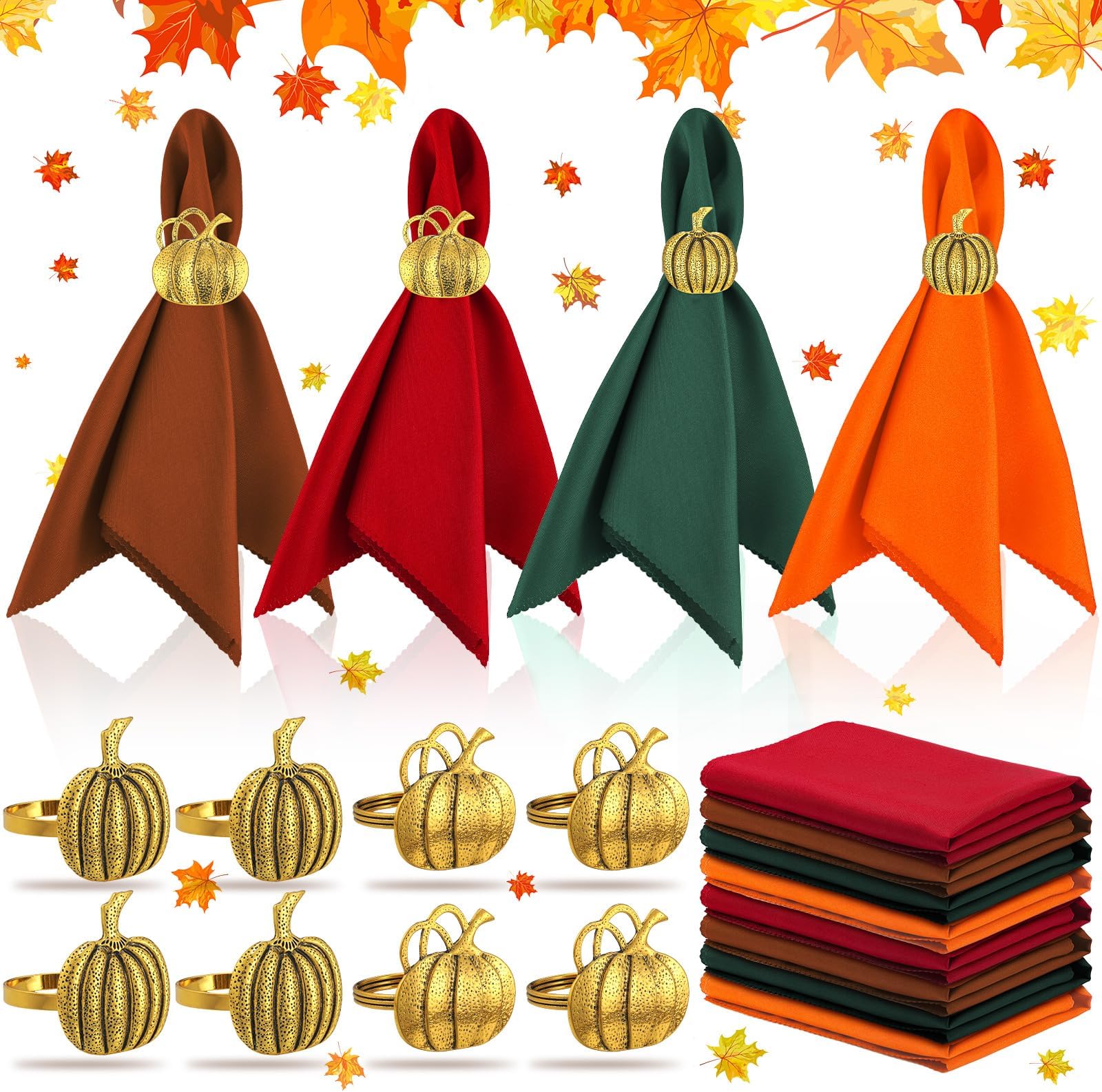 Amazon.com: 18 Pcs Fall Thanksgiving Cloth Napkins and Napkin Ring ...