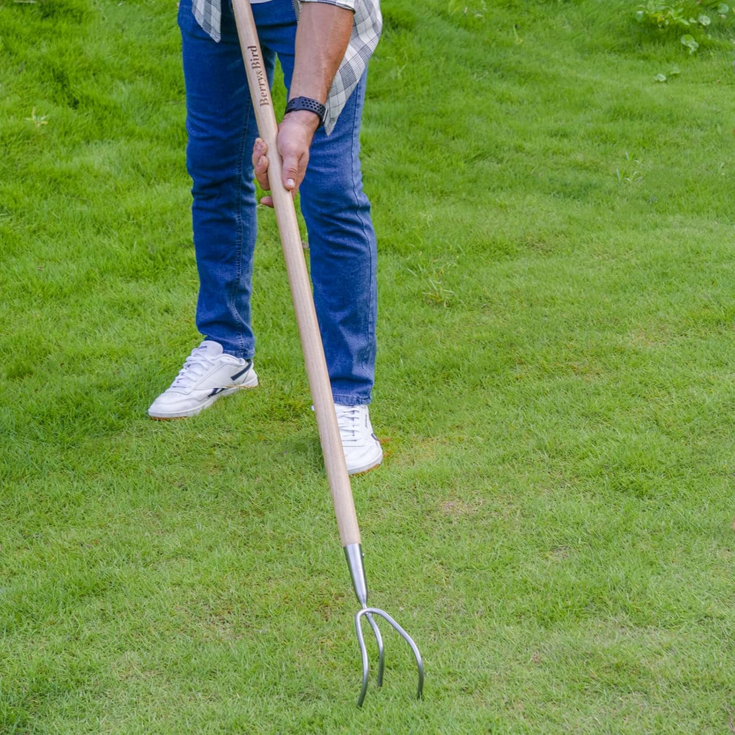 Berry&Bird Garden Long Handle 3-Prong Cultivator, 62.6" Garden Hand Cultivator, Stainless Steel Hand Rake Tiller Tool with Ash Ergonomic Wooden Handle for Turning Soil, Cultivating, Loosening, Weeding : Patio, Lawn & Garden