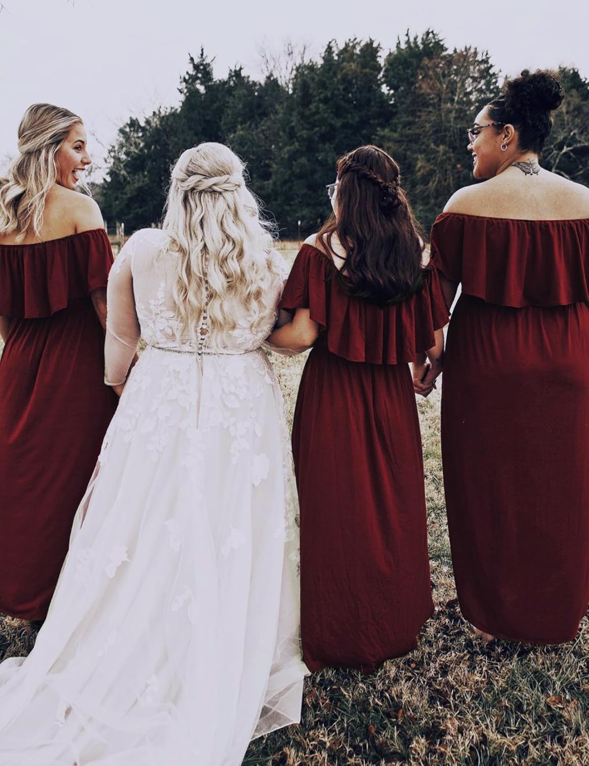 Sarin Mathews Womens Off The Shoulder Ruffle Party Dress Casual Side Split Beach Long Maxi Dresses with Pockets - Image 3