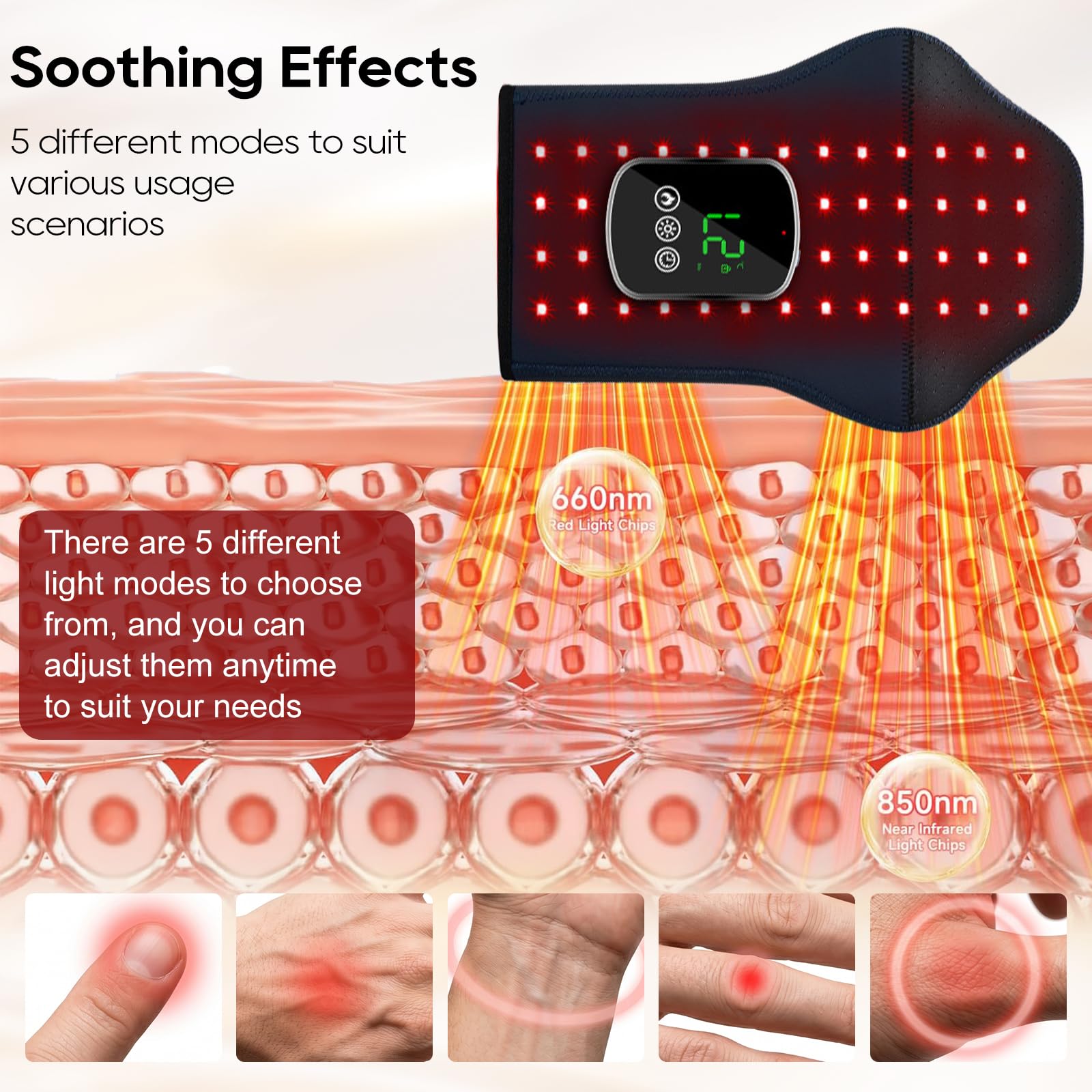 Rotlichtlampe Handschuhe, Rotlichttherapie-Handschuhe für Hände, 100 LEDs 660nm & 850nm, Touchscreen, 5 Modi, 3 Temperaturstufen, Timer-Funktion, Elektrische Handmassagegerät für Hände, Finger
