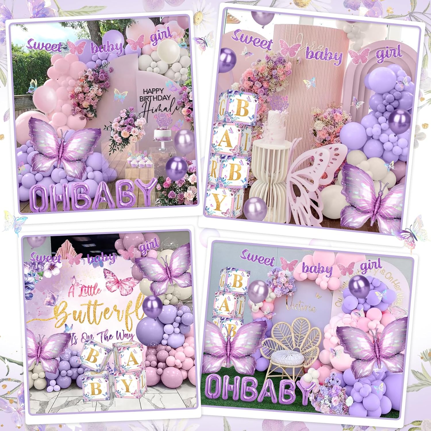 Butterfly Baby Shower Decorations, Baby Girl Shower Decorations A Little Butterfly Is On The Way Backdrop Sash Tablecloth Cake Toppers Stickers Pink Purple Balloons Baby Boxes Baby Shower Girl Decor