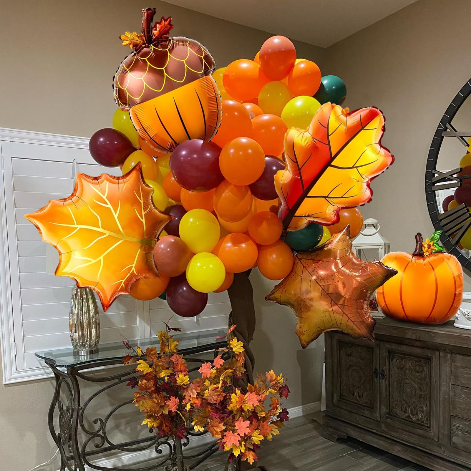 16 Pcs Fall Balloons Thanksgiving Balloons Foil,Pumpkin Acorn Maple Leaf Decorations Autumn Harvest Birthday Wedding Party Supplies (Ballons D'automne Pour Thanksgiving