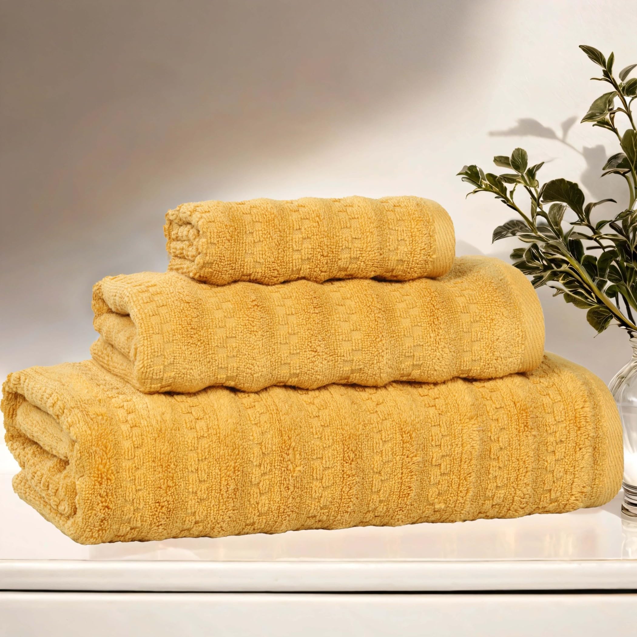 Superior Zuma Zero Twist - Toallas de algodón de Peso Medio, para baño de Invitados, baño, Ducha, SPA, Toallas de Felpa, artículos Esenciales de baño, Rayas texturizadas de gofre, Juego de 3 Toallas