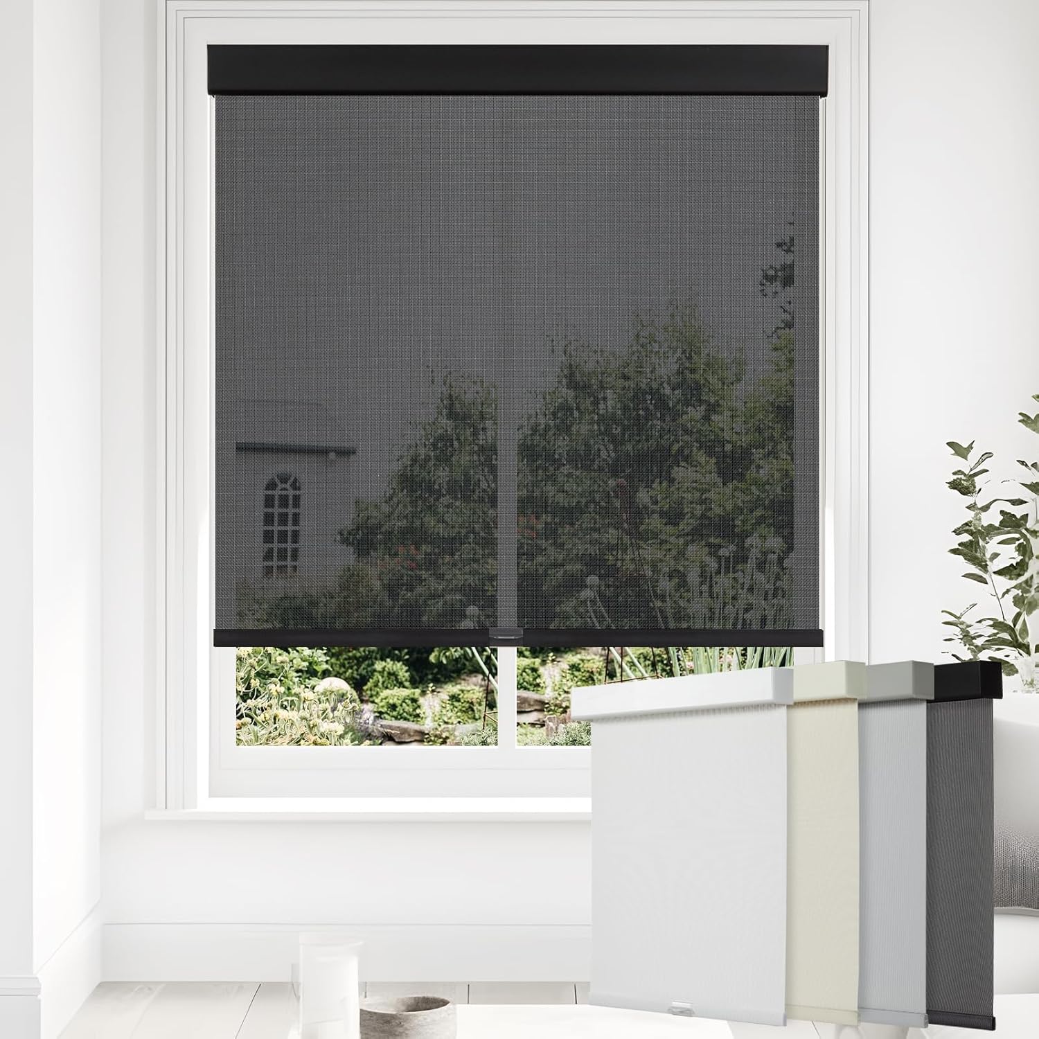 Persilux Light Filtering Blinds Cordless Solar Roller Window Shades for Home (Black, 27"W x 72"H) 5% Openness UV Protection Flame Retardant Thermal Insulated Semi Sheer Roller Blinds for Windows Doors