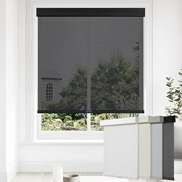 Persilux Free-Stop Cordless Solar Blinds for Window Shades Light Filtering Roller Shades 70" W x 60" H UV Protection Flame Retardant 5% Openness Sheer Shades for Windows Patio Easy to Install Black