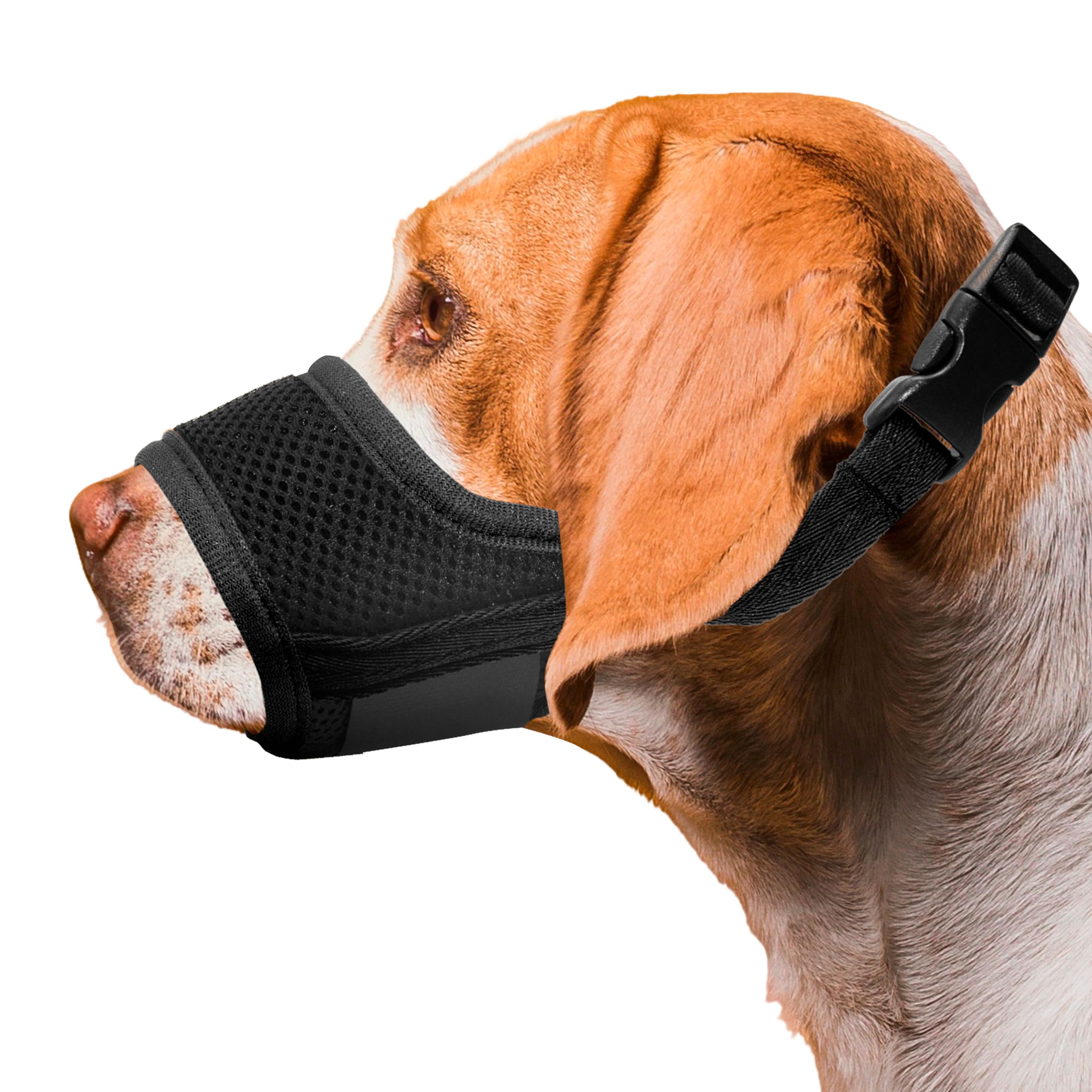 Seyezo Dog Muzzle, Breathable Nylon Muzzles for Small Medium Large Dogs, Soft Air Mesh Pet Muzzles Anti Chewing Allow Eating Drinking, Adjustable Puppy Mouth Cover Prevent Biting 6 Sizes, Black, XS