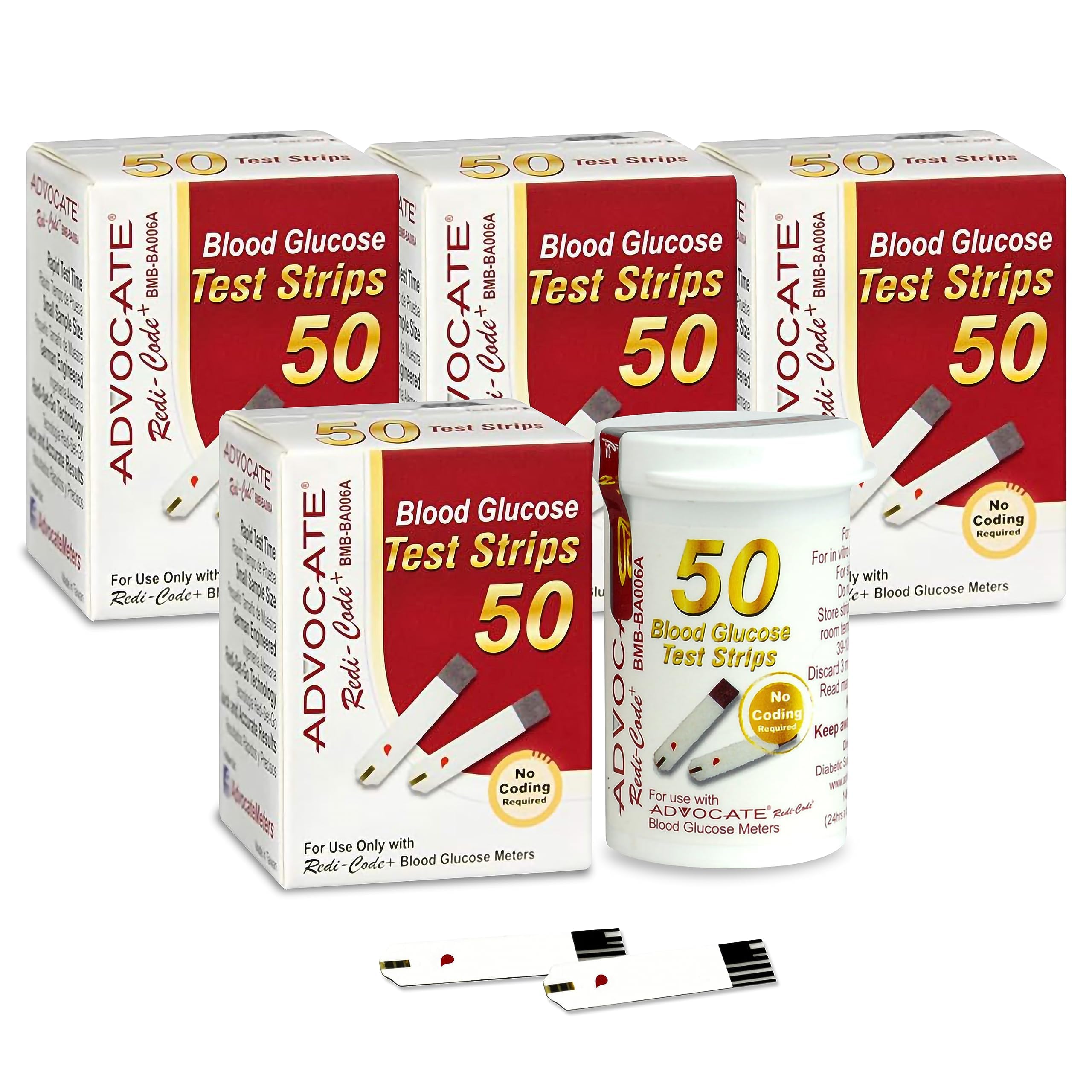 Redi-Code Glucose Test Strips 200 Count, No Manual Coding, Blood Sugar Testing, Small Sample Size, Quick & Accurate Diabetic Management (4 Boxes of 50 Strips)