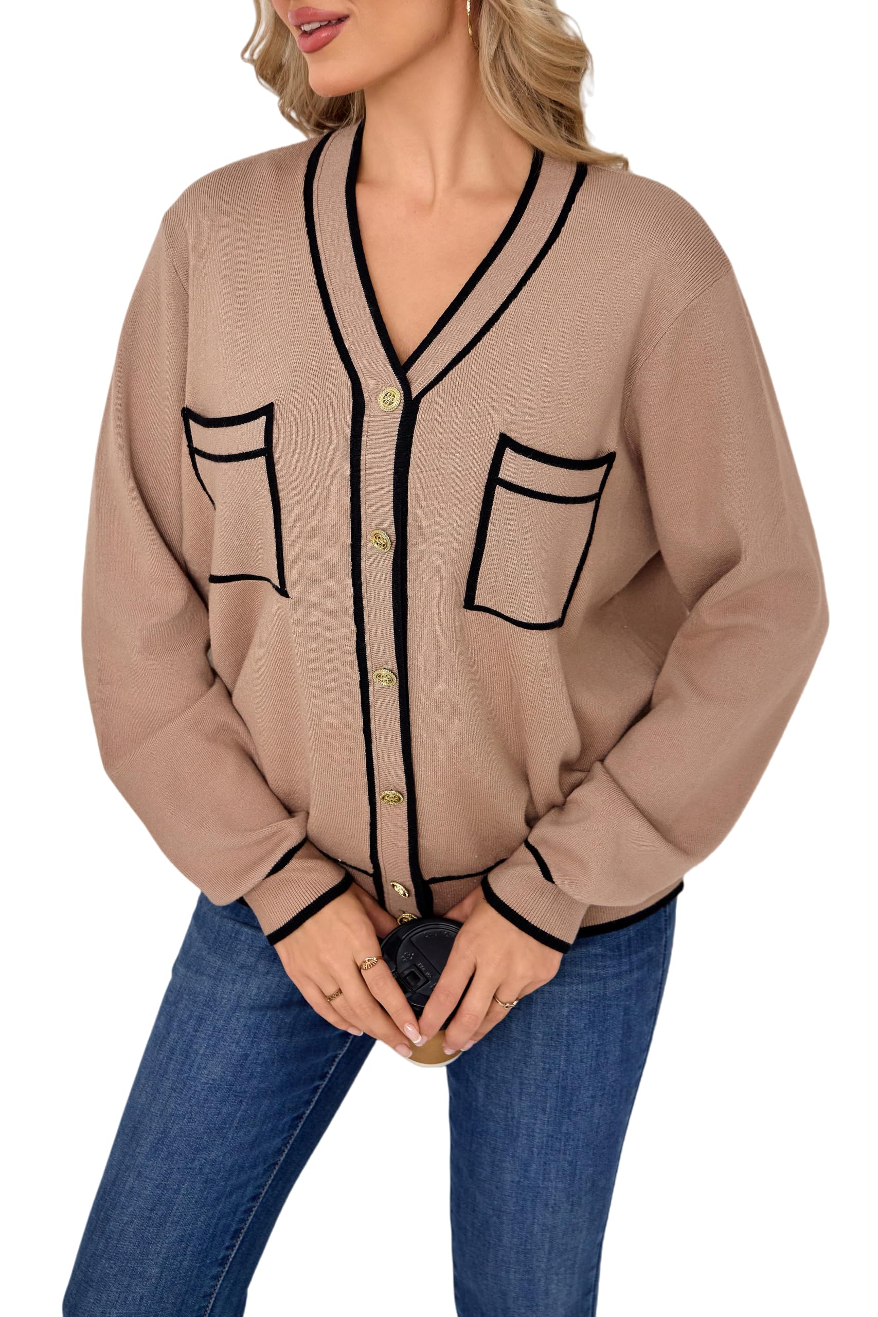 Womens 2025 Fall Cardigan Lightweight Knit Sweater V-Neck Long Sleeve Dressy Casual Office Wear
